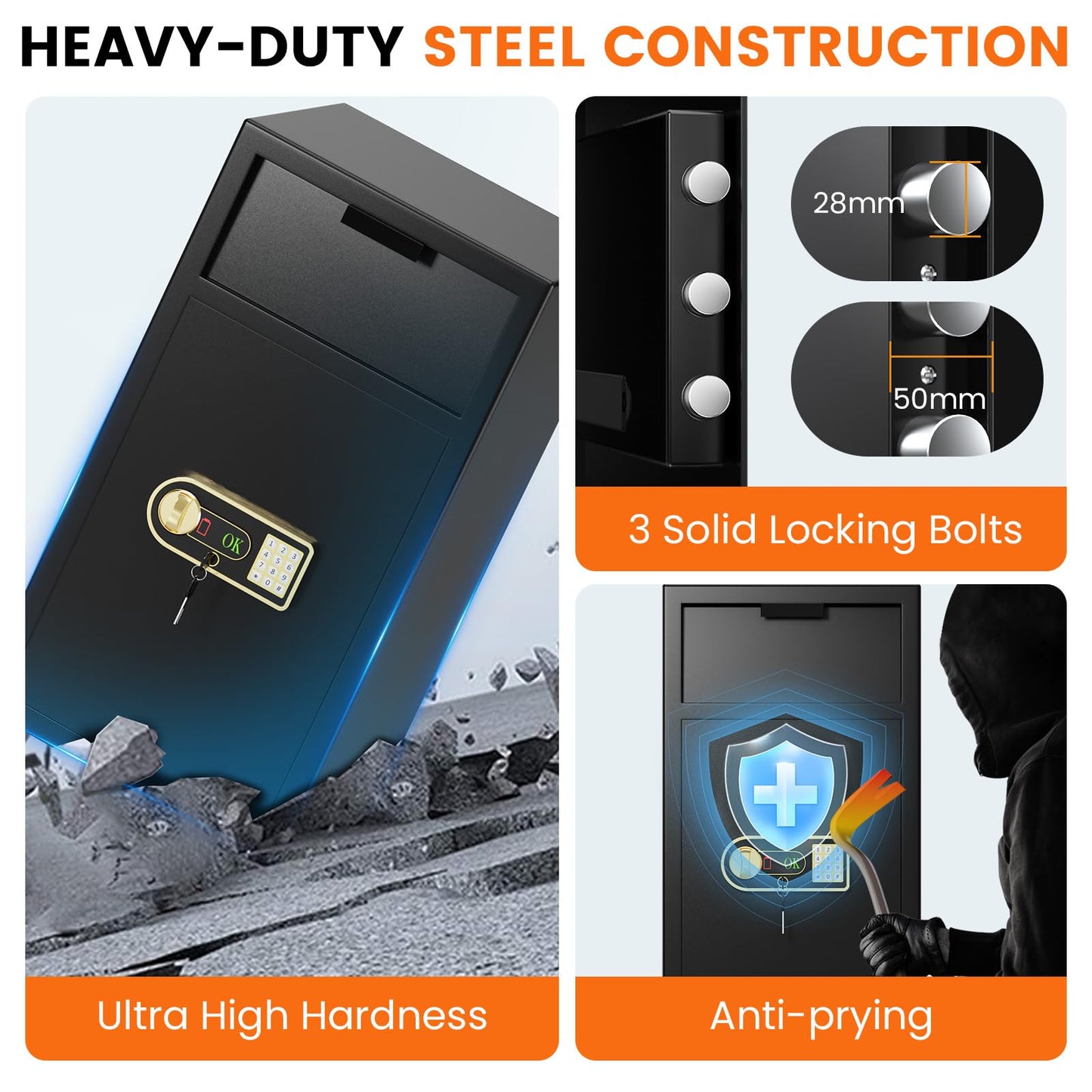 6.0 Cuft Large Depository Drop Safe for Business, Security Safe Box with Quick Place Drop Slot, Combination Lock & Spare Keys, Heavy-duty Commercial Cash Drop Box Safe for Retail Office Restaurant