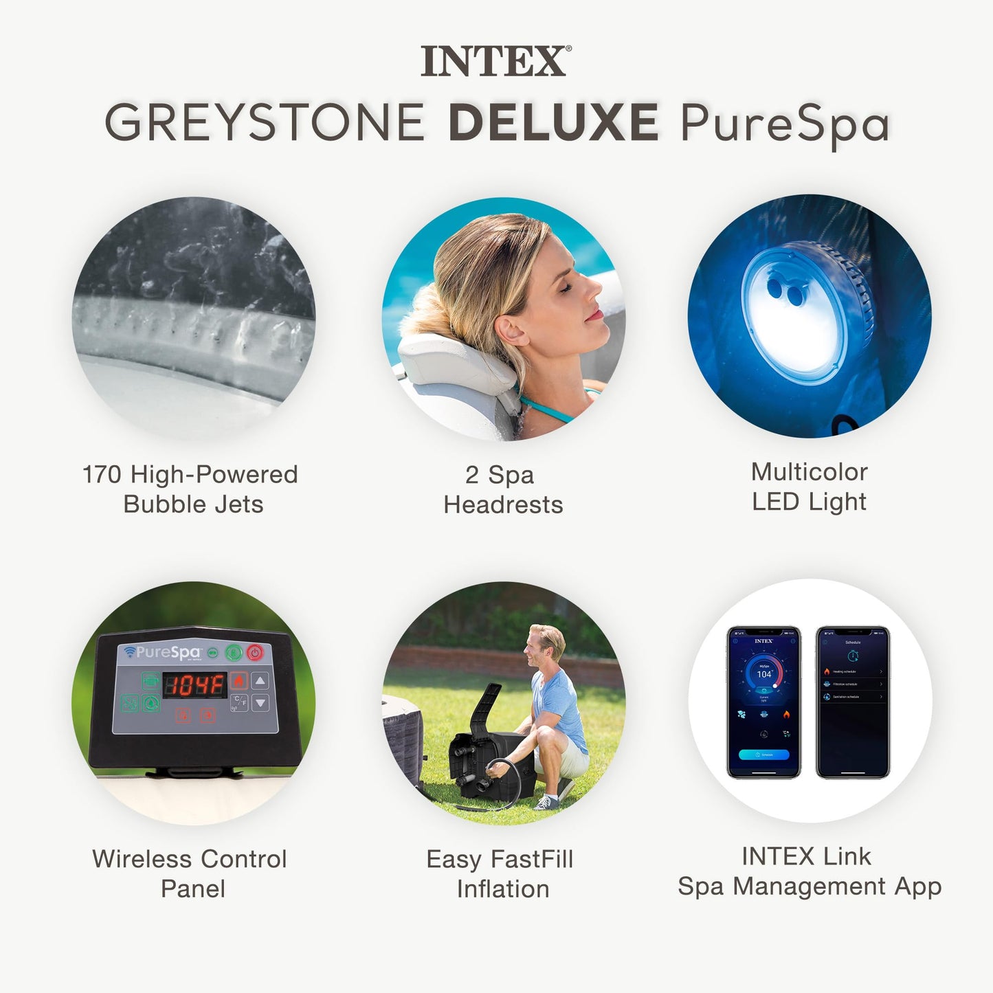 Intex PureSpa Plus 6 Person Round Inflatable Hot Tub, Bubble Massage Spa Set, Energy Efficient & Saltwater Compatible (Cell Not Included), 77 in x 28 in