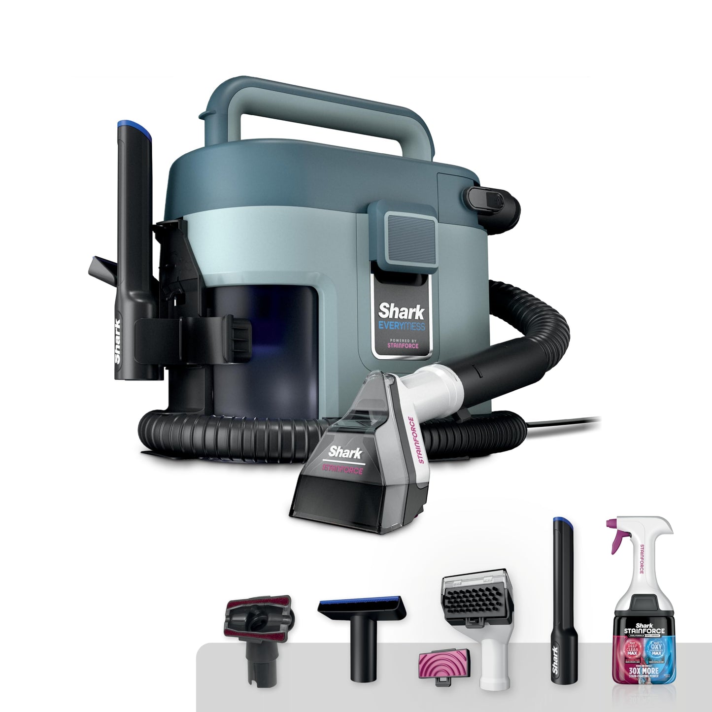 Shark EveryMess Ultra-Powerful 3-in-1 Wet Vac, Dry Vac, & Stain Eliminator with StainForce Technology, Perfect for Homes, Pets, and Cars, 3 Accessories and Cleaning Solution, Gray, VX101