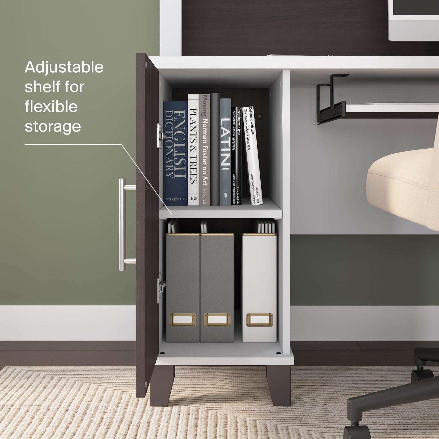 Bush Home 72-Inch L-Shaped Desk with Storage, Corner Computer Office Desk with File and Box Drawers, Home Office Workstation with Storage Cabinet, Somerset Collection, Storm Gray and White