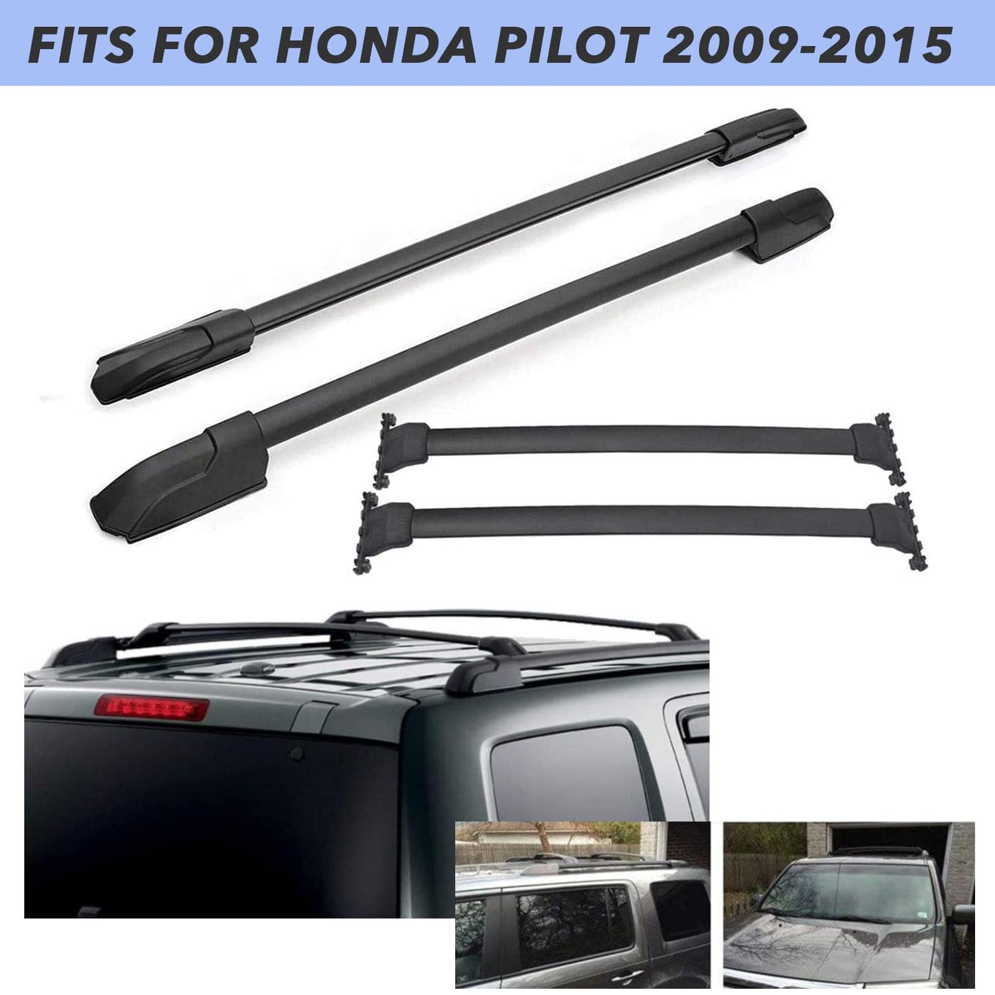 Roof Rack Side Rails Cross Bars Kit Compatible with Honda Pilot 2009-2015 | Aluminum Black Roof Luggage Carrier (4Pcs)