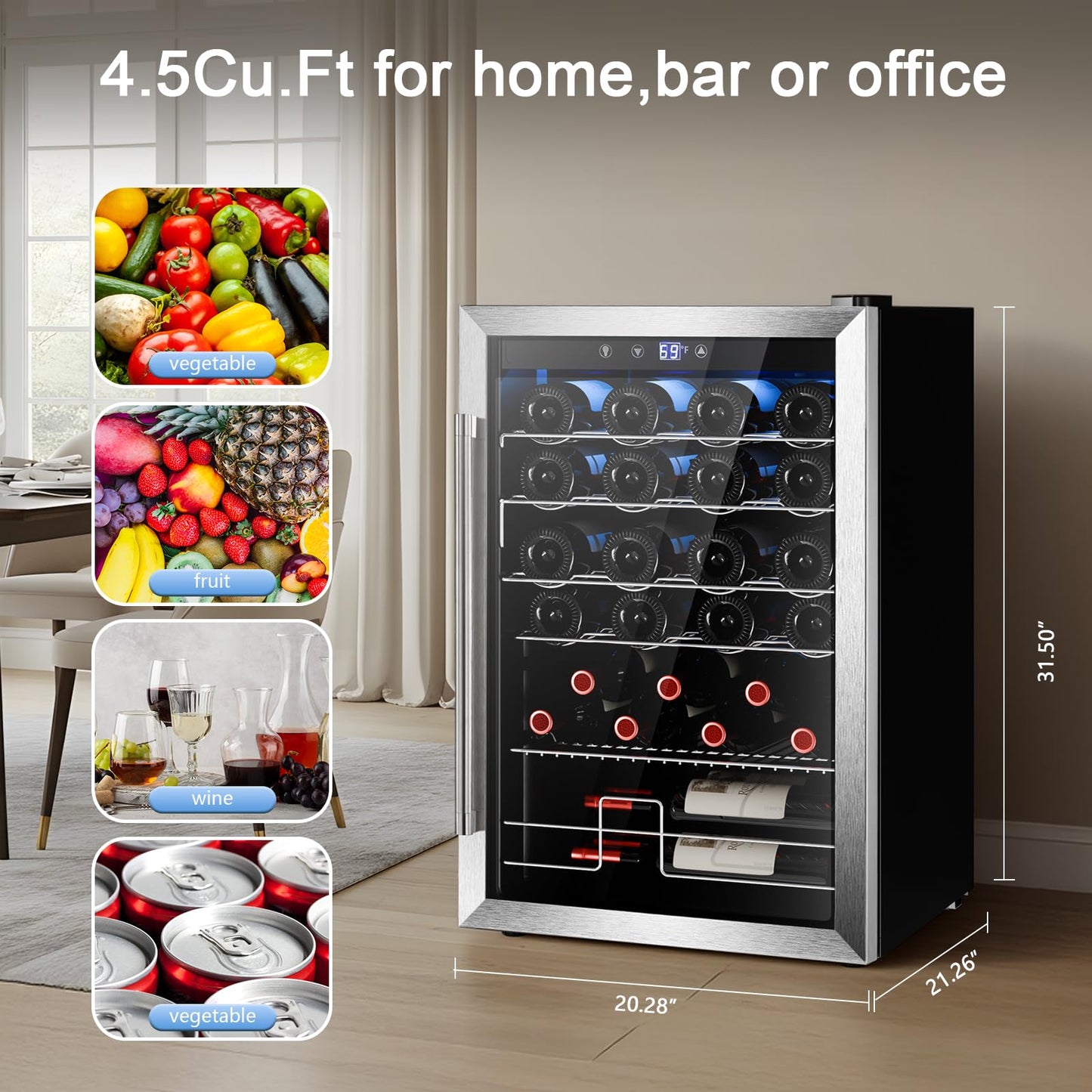 Antarctic Star Wine Cooler Refrigerator, Freestanding Wine Fridge with Adjust Temperature（32°F- 61°F）, 4.5 Cu.Ft Mini Fridge for home/bar/office, Black