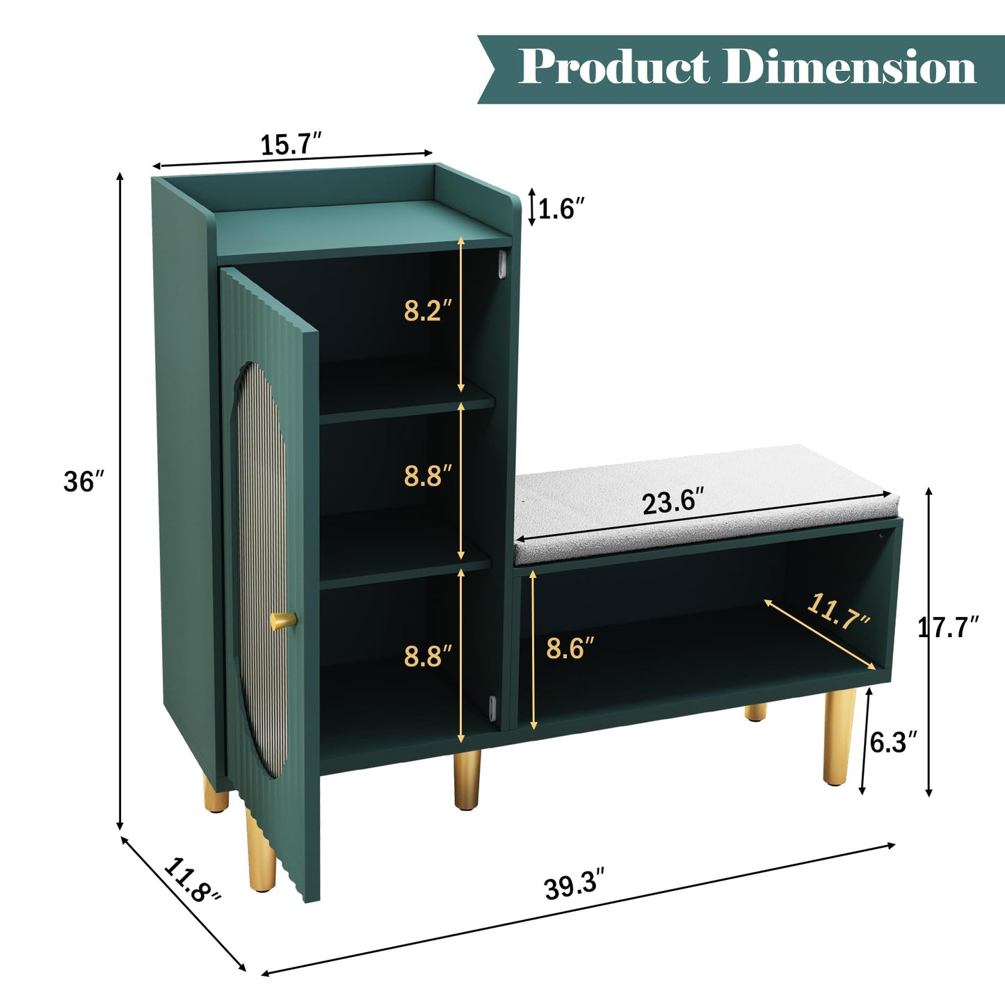 HLR Storage Bench Set of 2, Green Modern Entryway Shoe Cabinet Bench with Glass Door&Shelf, L-Shaped Storage Cabinet with Padded Seat for Hallway, Bedroom, Living Room, Office