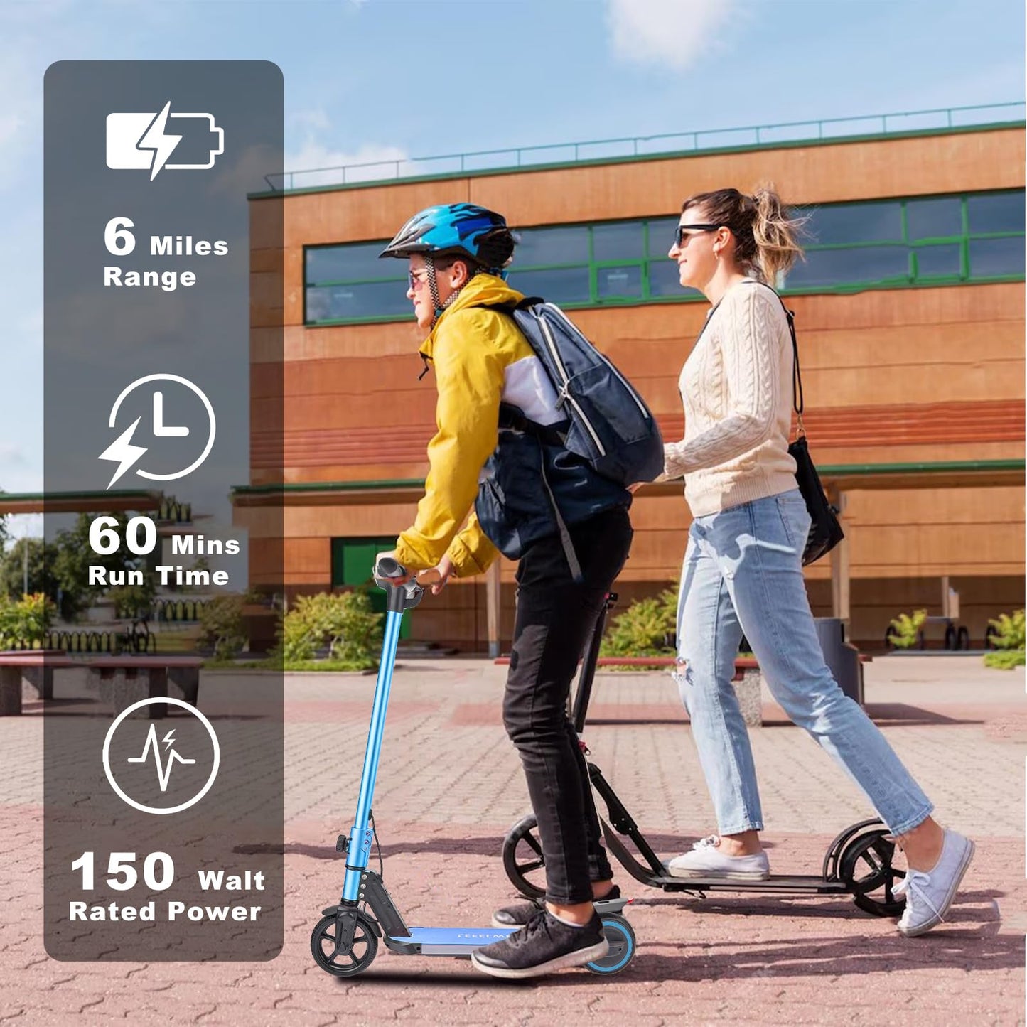 Electric Scooter for Kids Ages 6-14, 150W Motor, 4/7/11 Mph, 60 mins Ride Time, Adjustable Speed, LED Display, Colorful Lights, Electronic Brake, Foldable Kids Electric Scooter ，UL2272 Certified(Blue)
