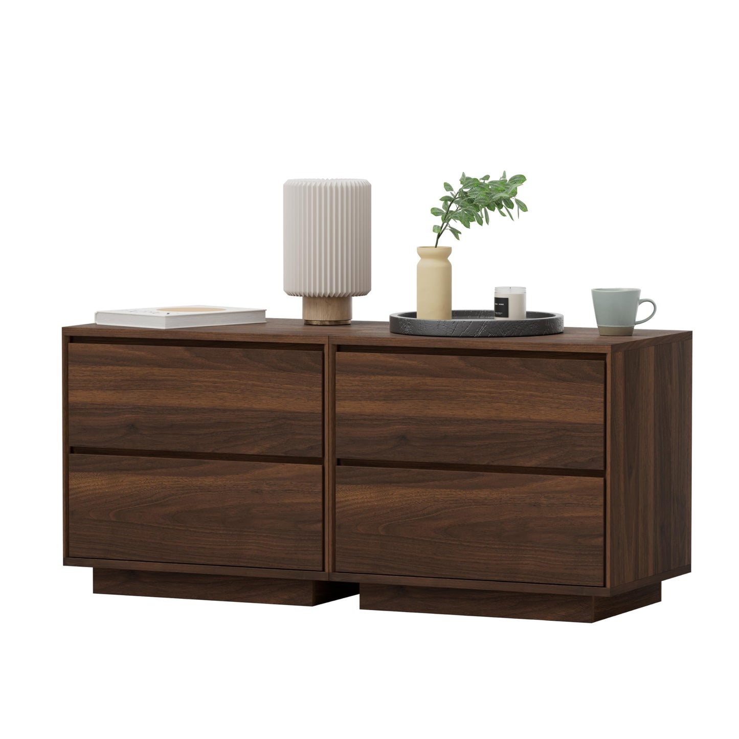 MoomJiee Mid Century Modern End Tables with 2 Drawers Set of 2, Wooden Nightstand Bed Side Table with Storage Bedside Night Stand for Bedroom Living Room Sofa, Brown