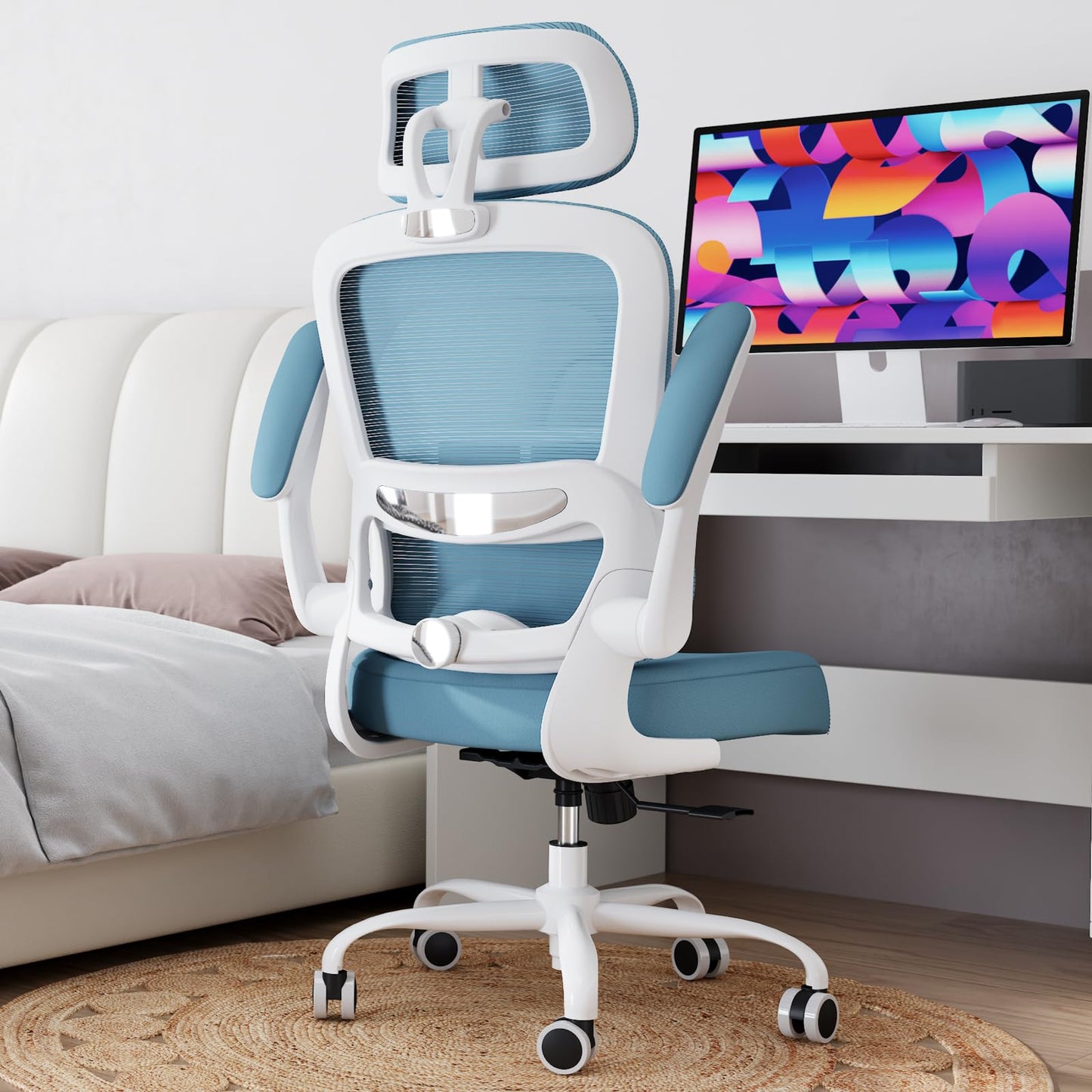 TRALT Office Chair Ergonomic Desk Chair, 330 LBS Home Mesh Office Desk Chairs with Wheels, Comfortable Gaming Chairs (Sky Blue)