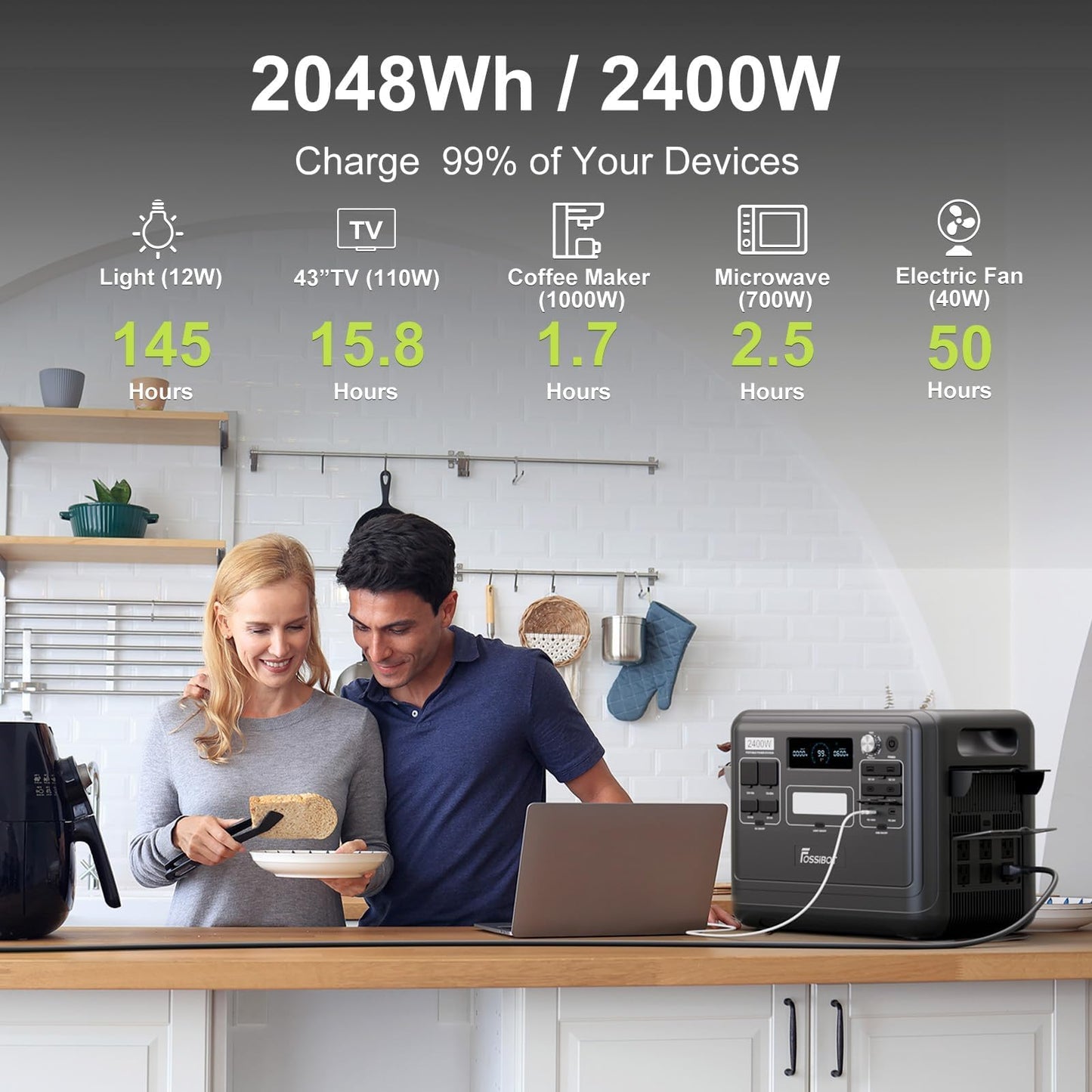 FOSSiBOT F2400 Solar Generator, 2400W 2048Wh, Black for RV