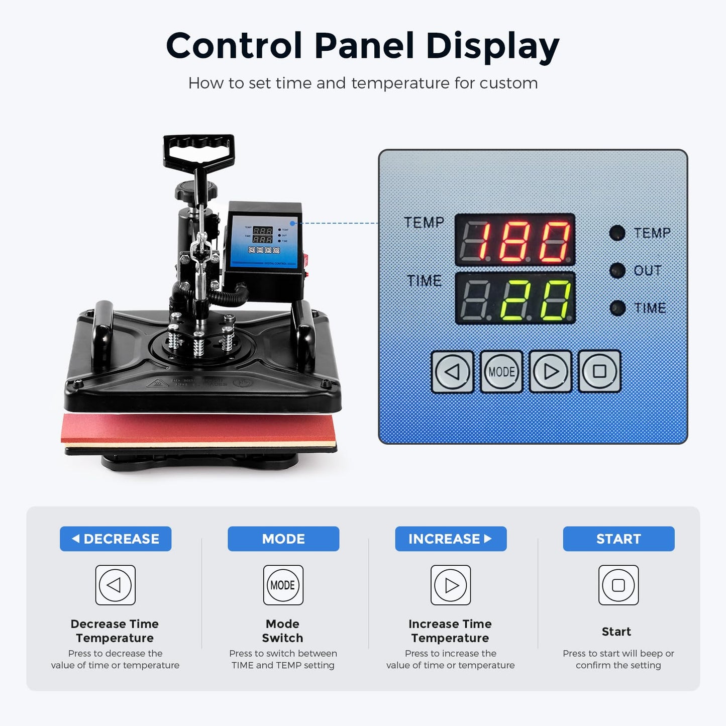 Cloudray 8 in 1 Heat Press Machine, All in One for Sport Events, World Cup Fan Shirts, T-Shirts, Tote Bags, Hats, Mugs, DIY, SchoolWorking Area 12"x15", Black