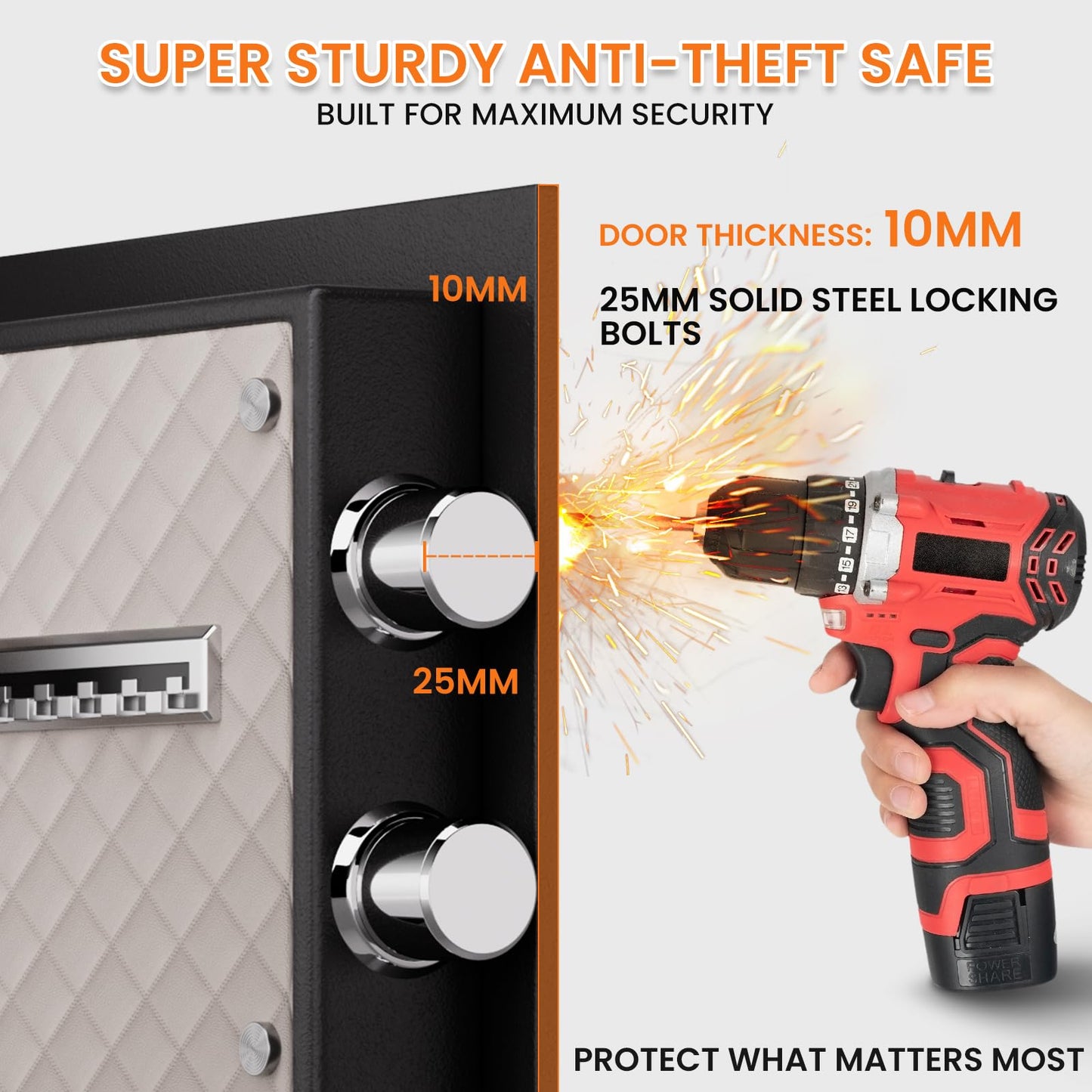 Kavey Safe Box, 23.62" Large Home Safe with Fireproof Waterproof Bag, Heavy Duty Security Safe with Backlit Touch Screen Keypad, 2 Adjustable Shelves, Leather Interior for Documents Home Office Hotel