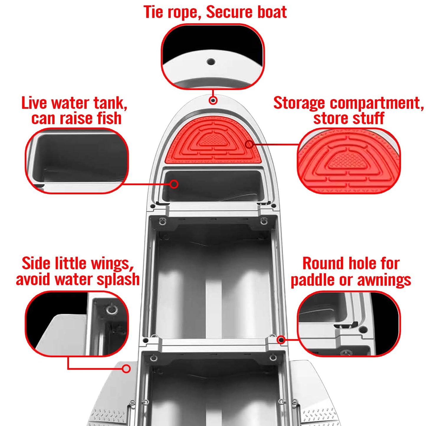 Fishing Boat, Folding Jon Boat with 3 Collapsible Modular Fishing Kayak and 2 Side&Tail Pontoons, Multipurpose Kayak Canoe, Up to 800lbs Buoyancy Suitable for 5-7 Person-Grey.