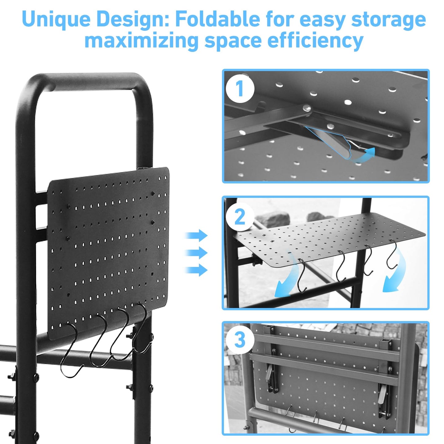 ZUIWAN Rolling Tire Rack for Garage, Adjustable Metal Tire Rack with Foldable Heavy-Duty Hole Board, 4 Self-Locking Swivel Casters, 59” Height, 660 Pound Capacity
