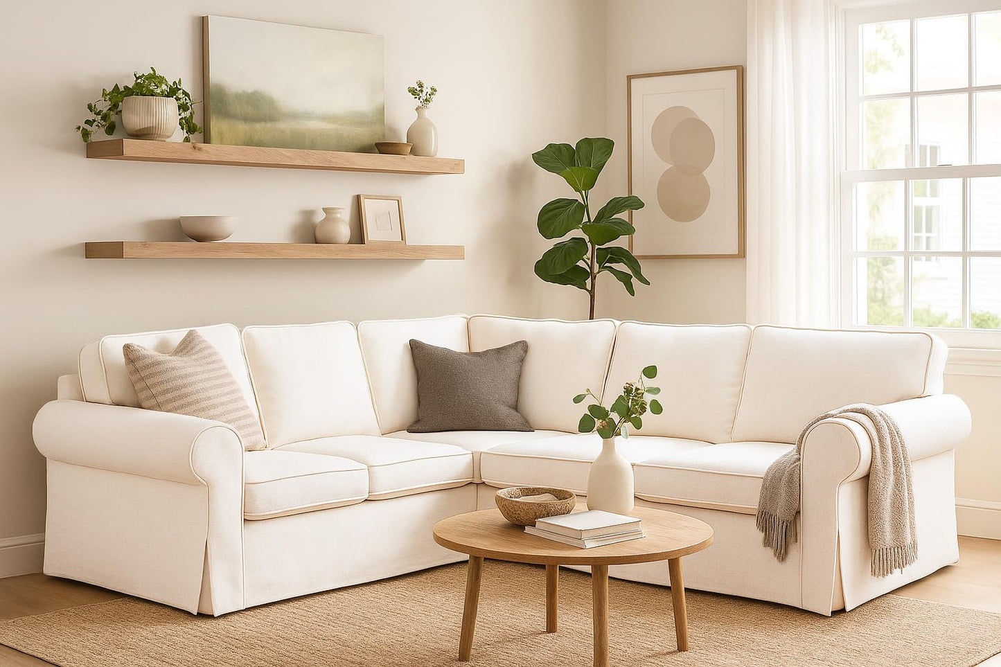 FMCTL Ektorp Sectional Cover Replacement for IKEA Ektorp Sofa Cover,Ektorp Sectional Sofa Cover, Ektorp 2x2 Sofa Cover Only!(Daily Off White)