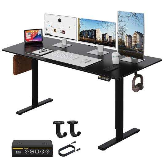 Gamork Large Electric Standing Desk,55x28 Inches Adjustable Height Stand up Desk, Sit Stand Home Office Desk, 3 Preset Heights,Equipped with Hooks,Ergonomic Computer Desk Workstation，Black