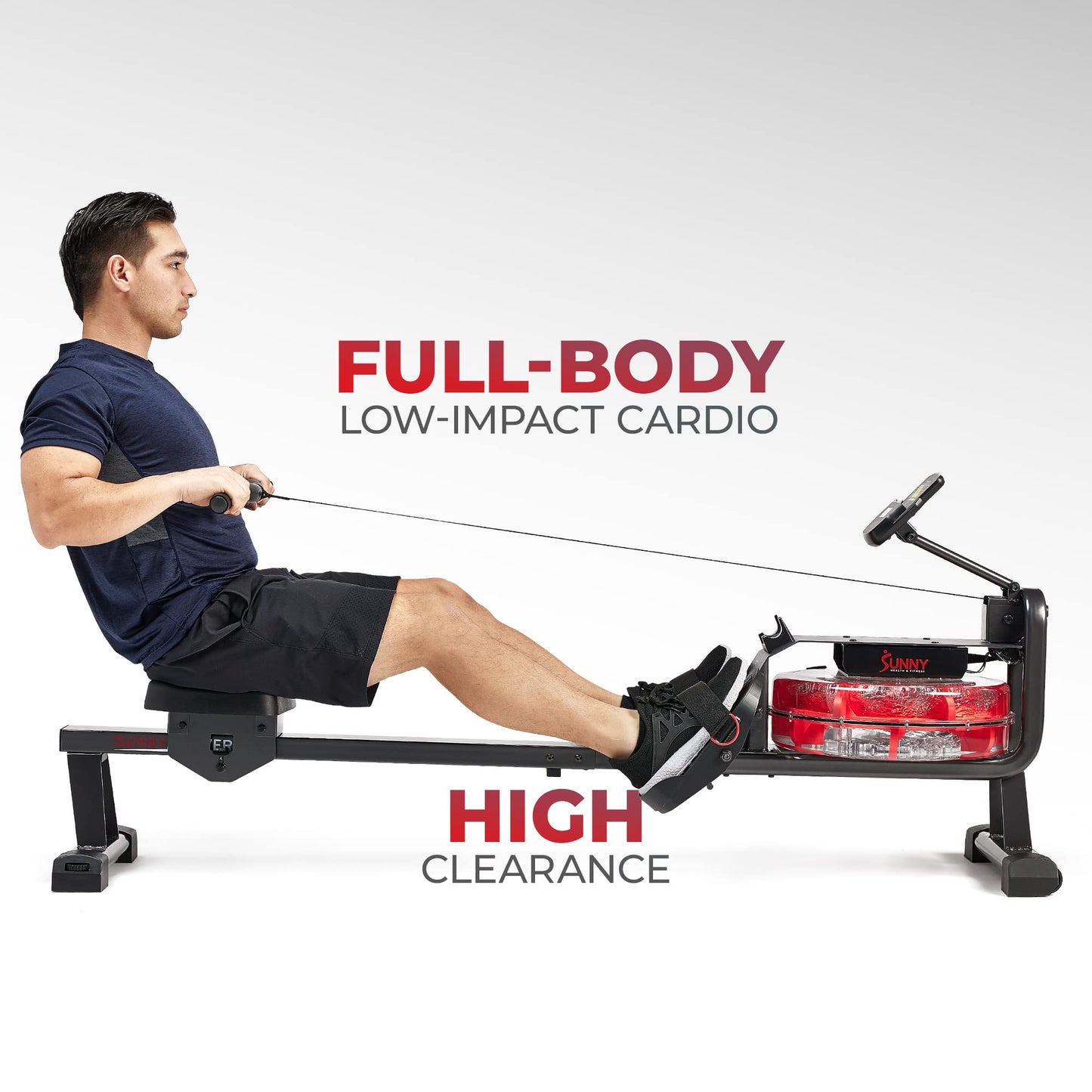 Sunny Health & Fitness Premium Water Rower w/Intensive Dynamic Real-Time Resistance, 300 LB Capacity Flip-able Rowing Machine for Home Training, Optional Free SunnyFit App Connection