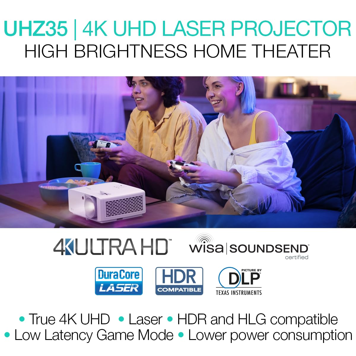 Optoma UHZ35 High Brightness 4K UHD HDR Home Theater and Gaming Laser Projector