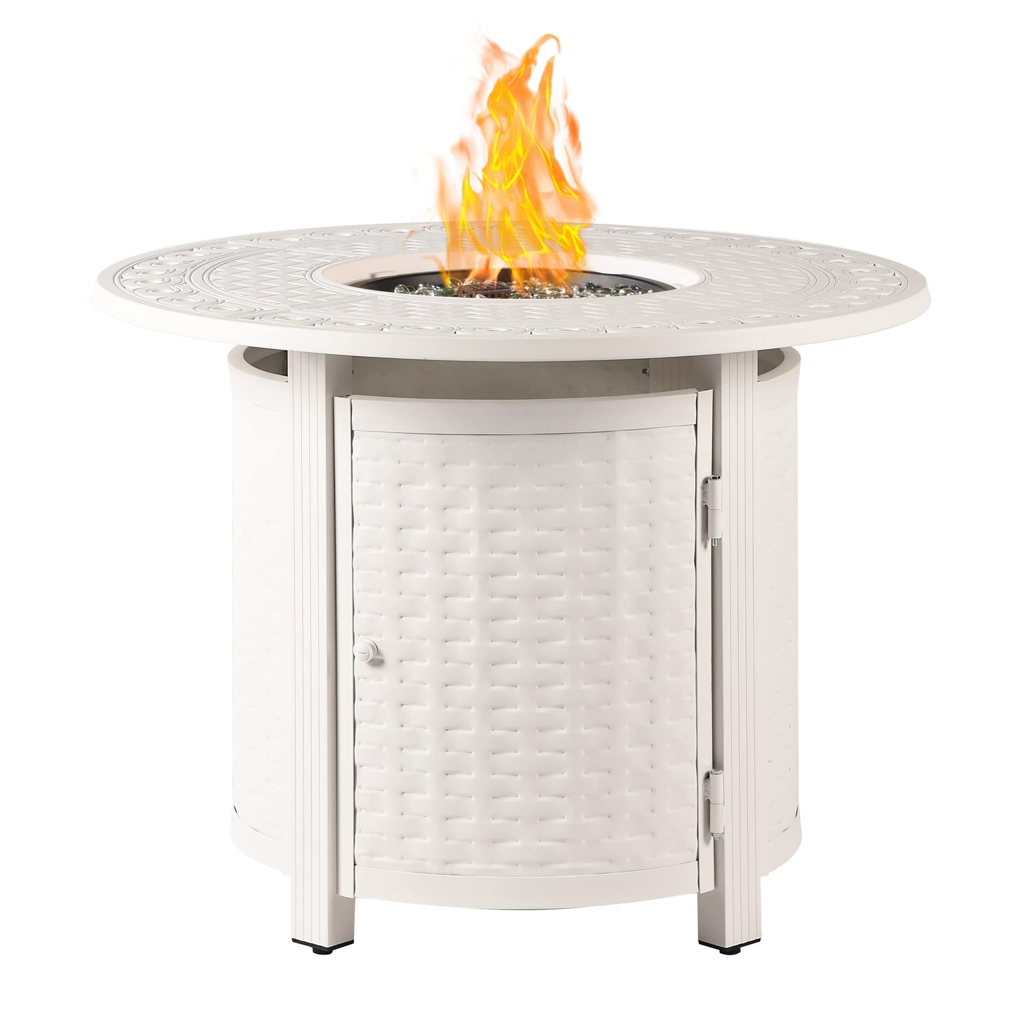 Oakland Living Round 34 in. x 34 in. Aluminum Propane Fire Pit Table with Glass Beads, Two Covers, Lid, 37,000 BTUs in White Finish