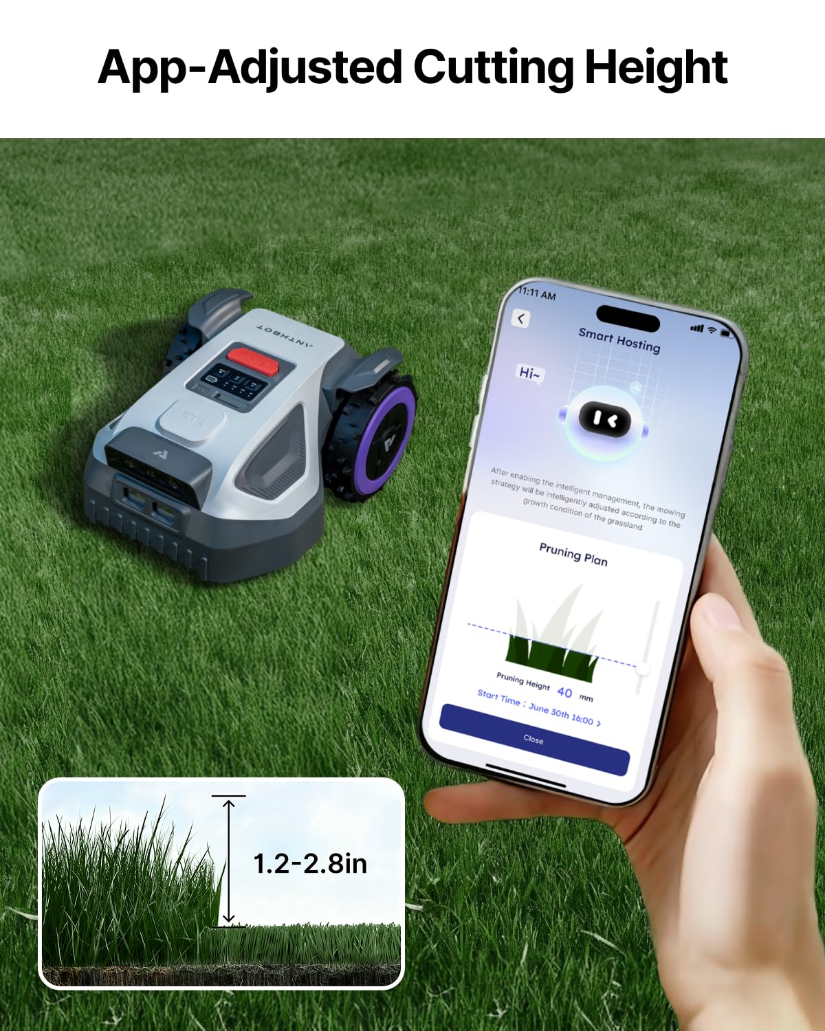 ANTHBOT M5 Robot Lawn Mower 1/8 Acre, Dual Vision+Full-Band RTK Robotic Lawnmower, No Perimeter Wire, App Control Obstacle Avoidance, 45% Slope, Cutting Height, Multi-Zone Mapping
