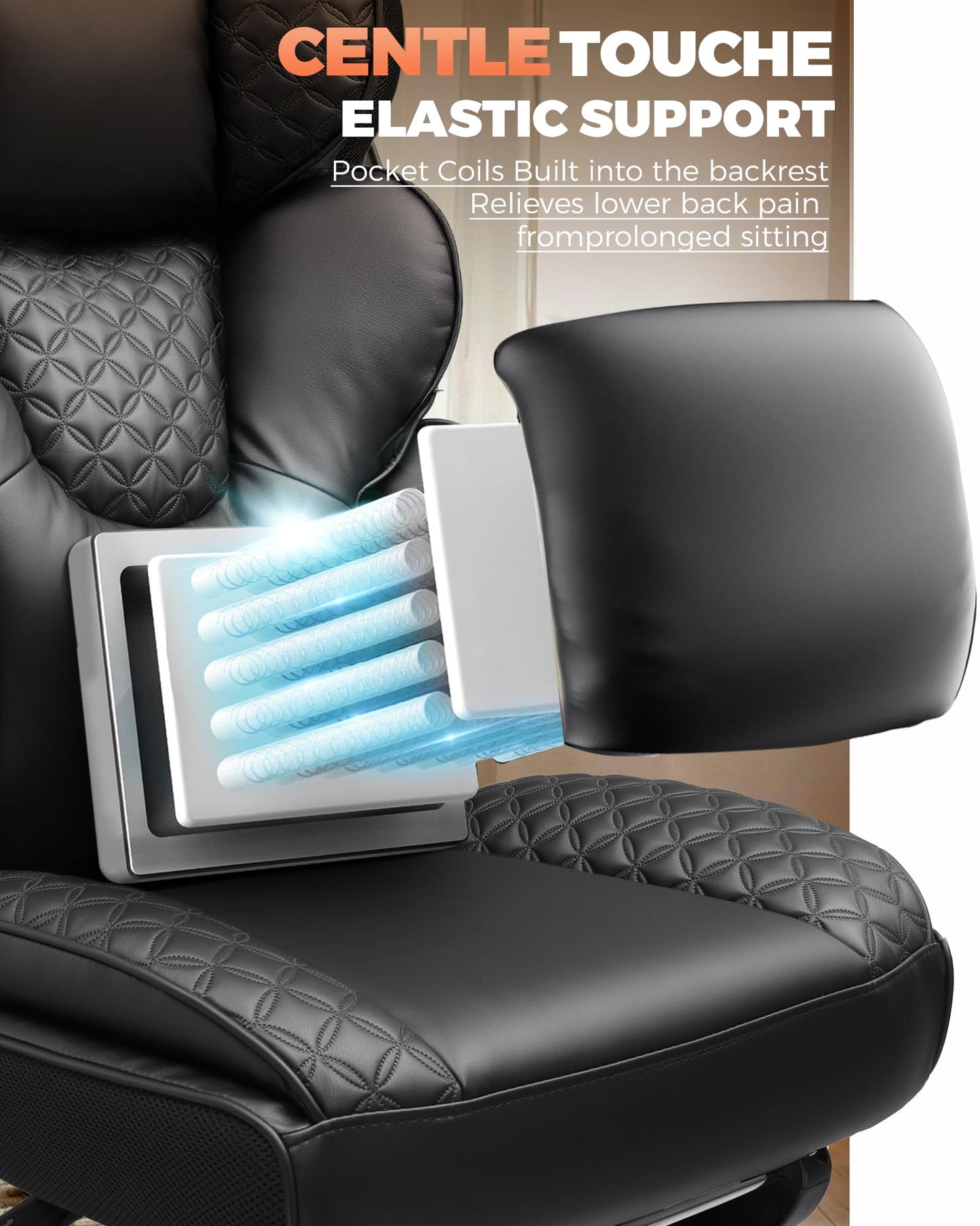 COMHOMA Big and Tall Office Chair with Upgrade Footrest, Heavy Duty Gaming Chair High Back Executive Chair with Spring Lumbar Support for Lower Back Pain Relief, 150°Reclining Adjustable Armrests