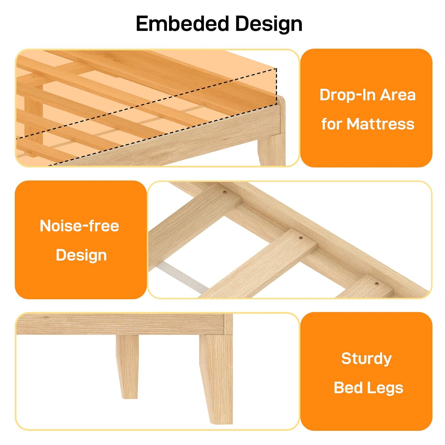 VINGLI Full Size Platform Bed Frame with Storage Headboard and Charging Station, Modern Rattan Wood Bed with Shelves,Space Saving Bed Frame for Bedroom or Guest Room