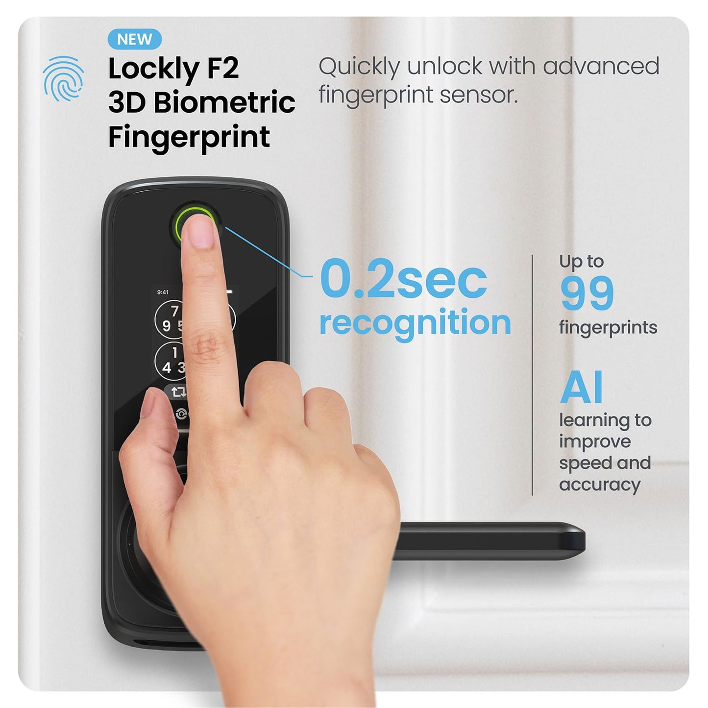 Lockly Secure Pro Smart Lock with Handle - Biometric Fingerprint & Patented Anti-Peep PIN Genie Keypad, Built-in Wi-Fi Keyless Entry Door Lock, App Remote Control, Works with Alexa & Google Assistant