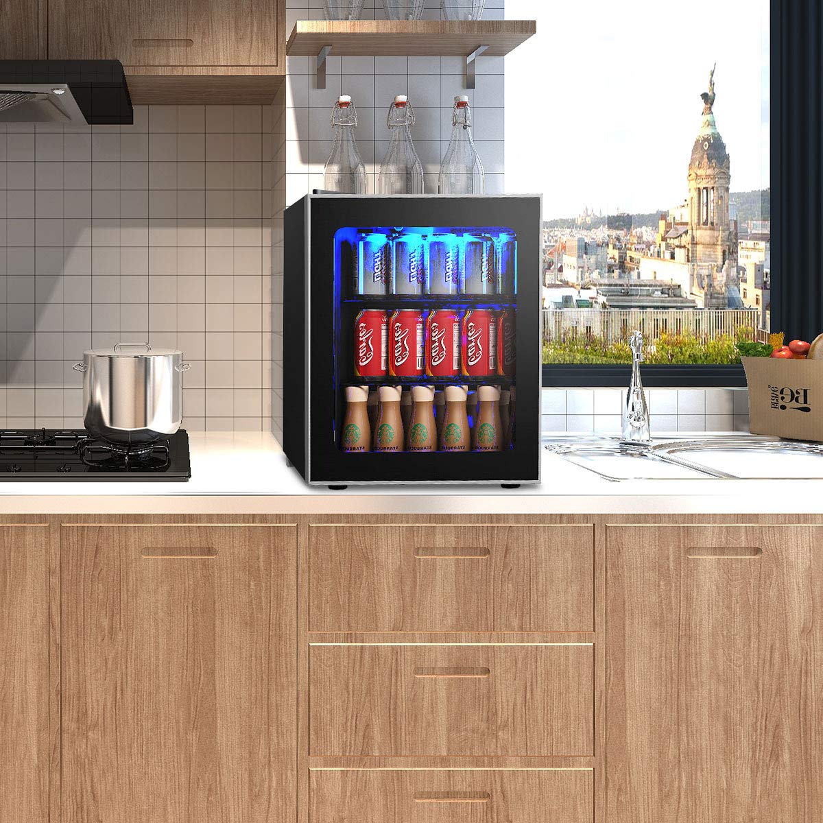 countertop freestanding beverage drink chiller refrigerator mini fridge beer wine cooler, 18.5’’ x 17.5’’ x 19.5’’ (L x W x D), Black