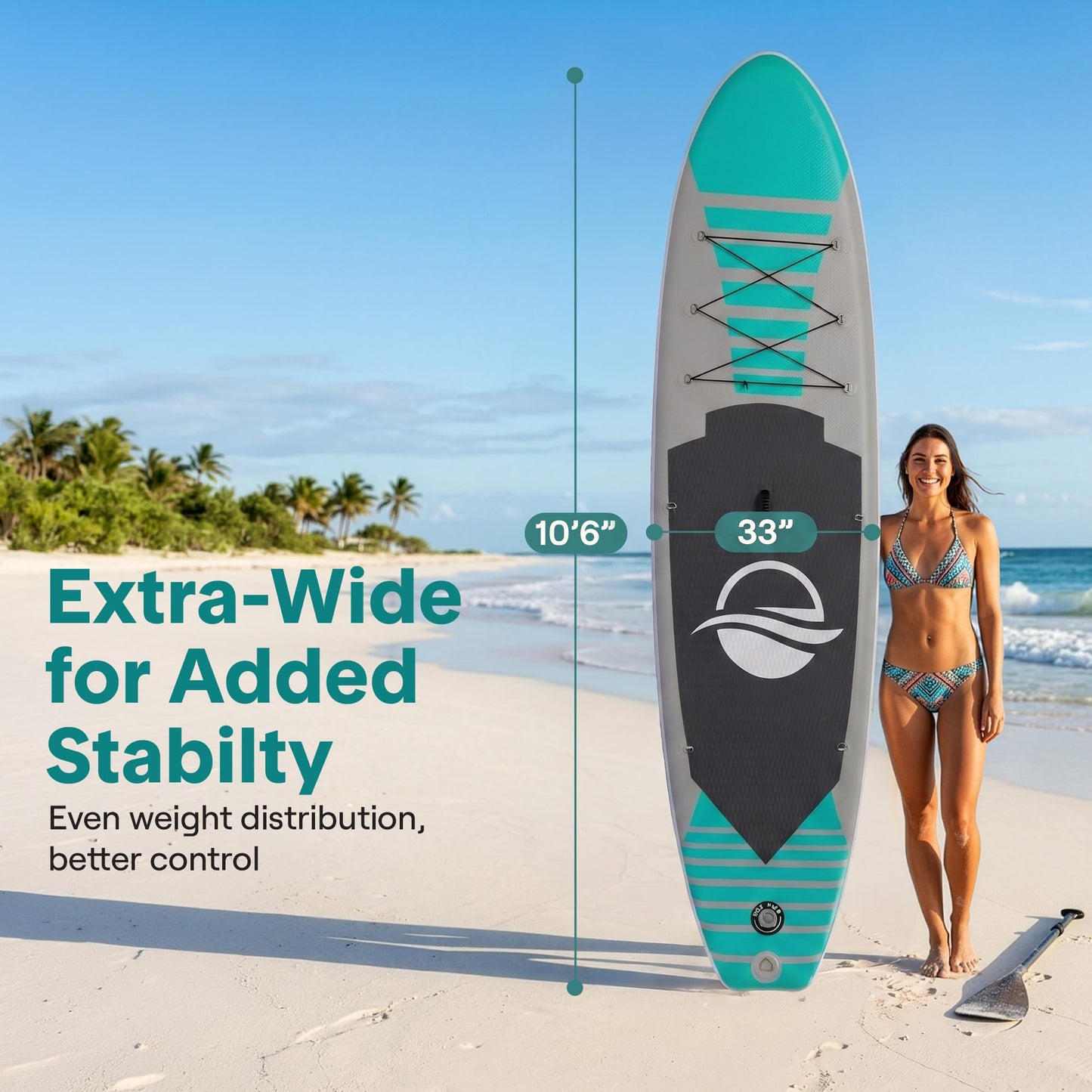 SereneLife Inflatable Stand Up Paddle Board - Wide Stable Design, Non-Slip Deck for Adults & Youth with Premium Paddle Board Accessories: Carry Bag, Dual Action Pump, Paddle, Ankle Leash - 10'6"