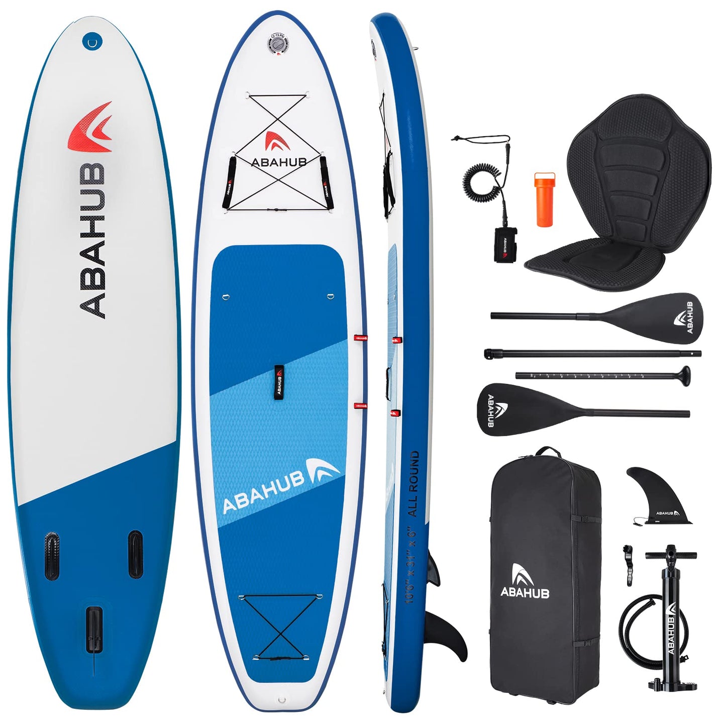 Abahub Inflatable SUP, Wide 10'6" x 31" x 6" iSUP,Blue Standup Paddleboard with Adjustable Paddle, Kayak Seat, for Yoga, Paddle Board, Kayaking, Surf, Canoe, Fishing
