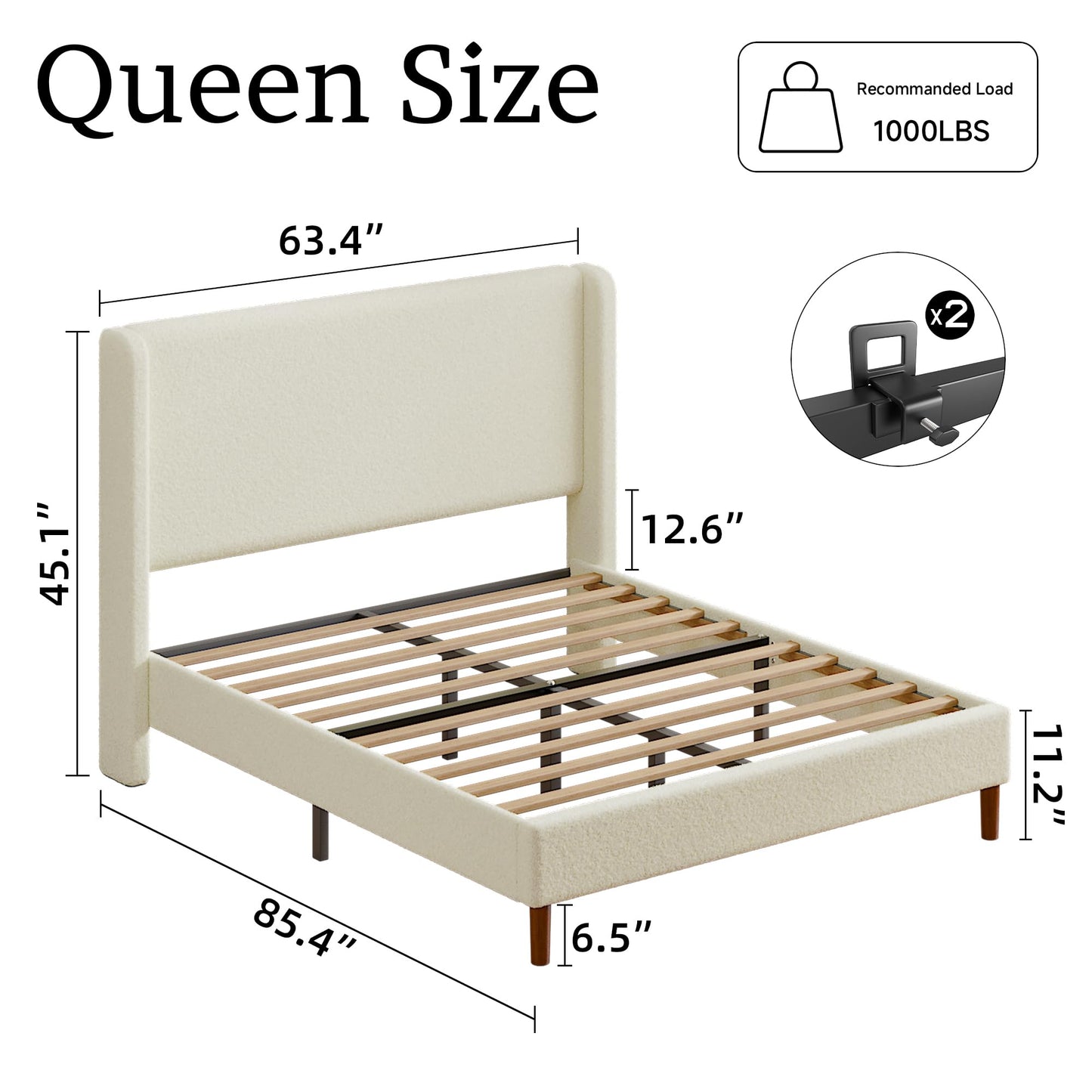 Lcwtvgxr Queen Boucle Upholstered Platform Bed Frame, Beige