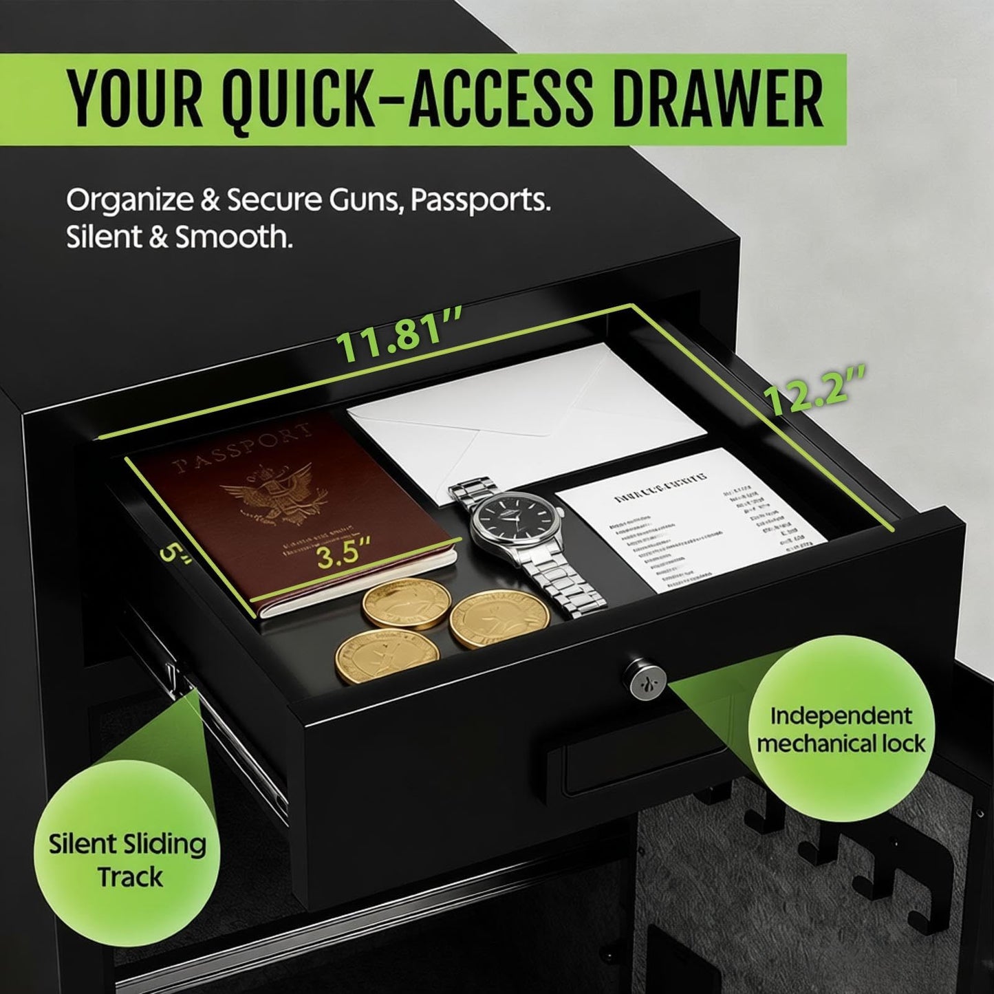 KAER 5.1 Cuft Money Safe for Home Drawer Safe Box with Mechanical Lock for Daily Cash & Keys Felt-Lined with Adjustable Shelf, Silent ＆Alarm, Fireproof Waterproof Bag, 49.2 lbs Caja Fuerte para Dinero