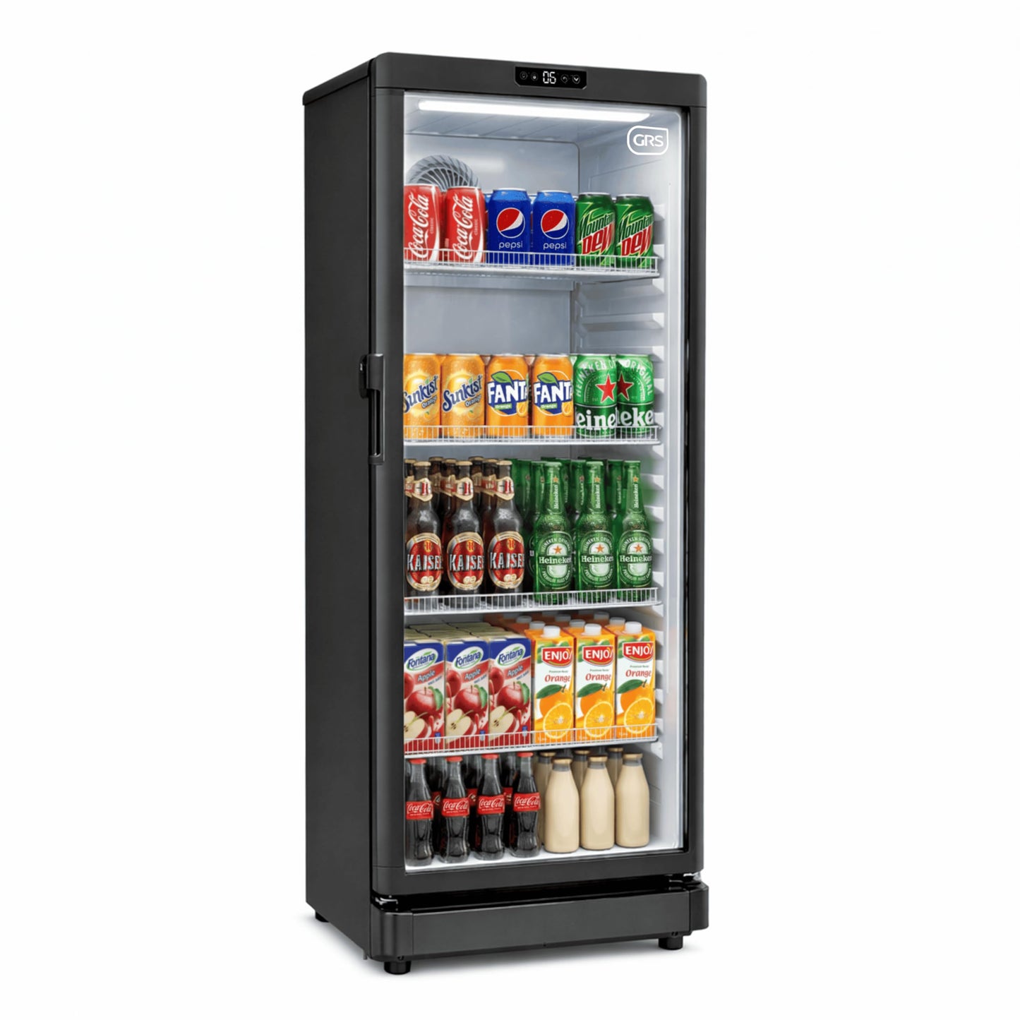 GRS Commercial Display Refrigerator with Glass Door Lock | Cool Air Flow & Temperature | Beverage fridge, Drink and Wine Cooler with Adjustable Display Shelf for Stores and Bars | Black, 7.1 Cu. Ft