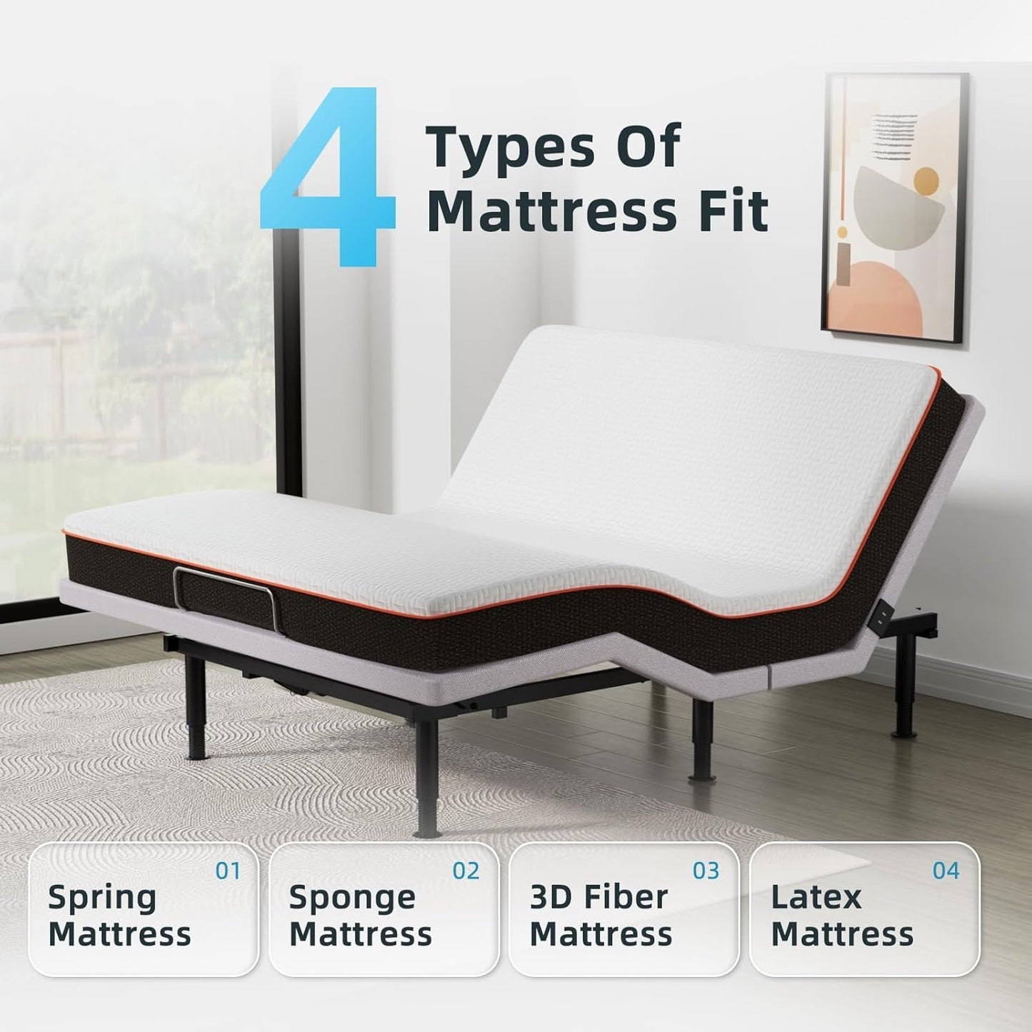 Yiree Queen Adjustable Bed Base Frame, Massage & Wireless Remote, Dual USB Ports,Ergonomic Upholstered Bed Frame, Lift Motor, Under Bed Lighting, Independent Head and Foot Tilt