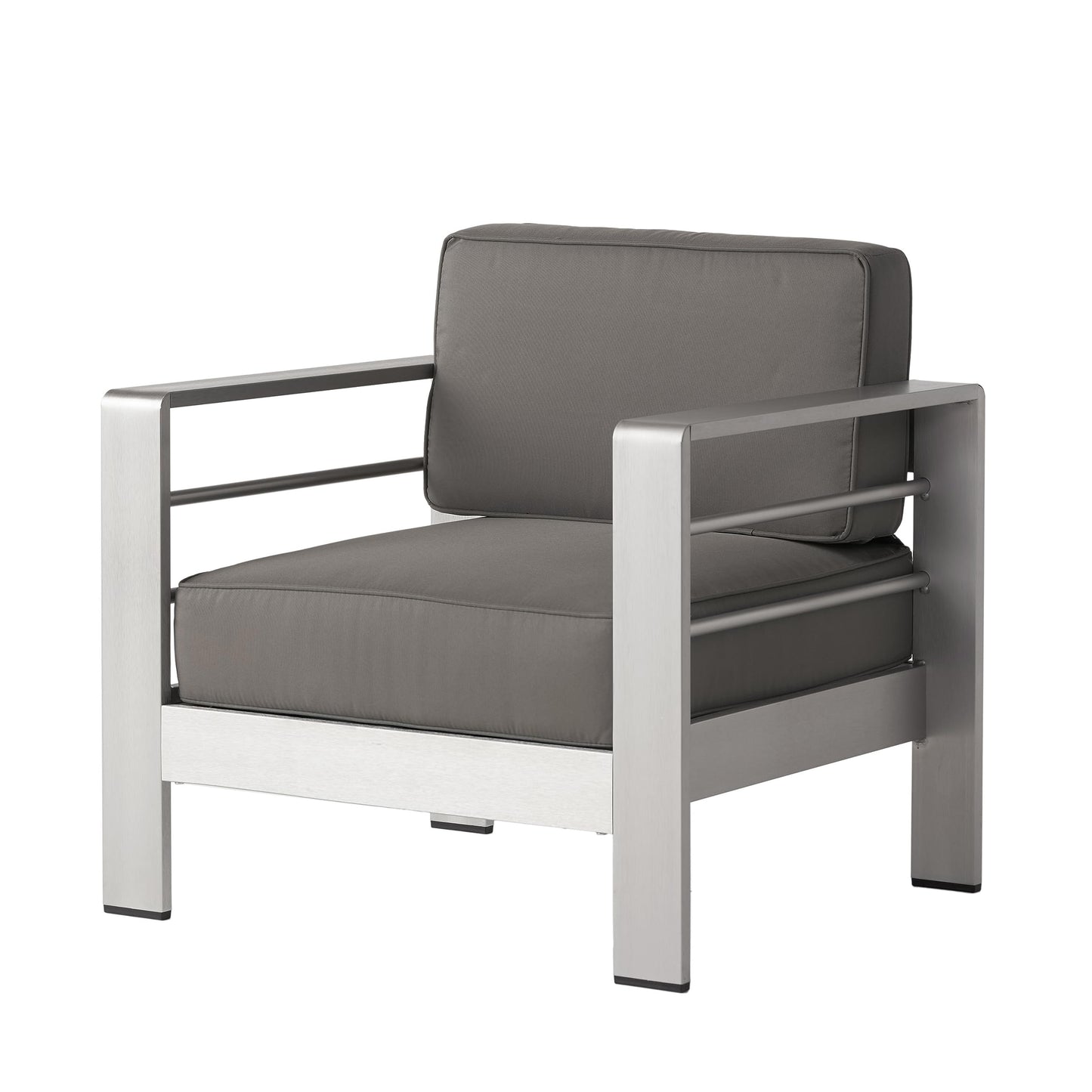 Christopher Knight Home Cape Coral Outdoor Set of Club Chairs with 3 Seater Loveseat and Firepit, 4-Pcs Set, Khaki / Dark Grey