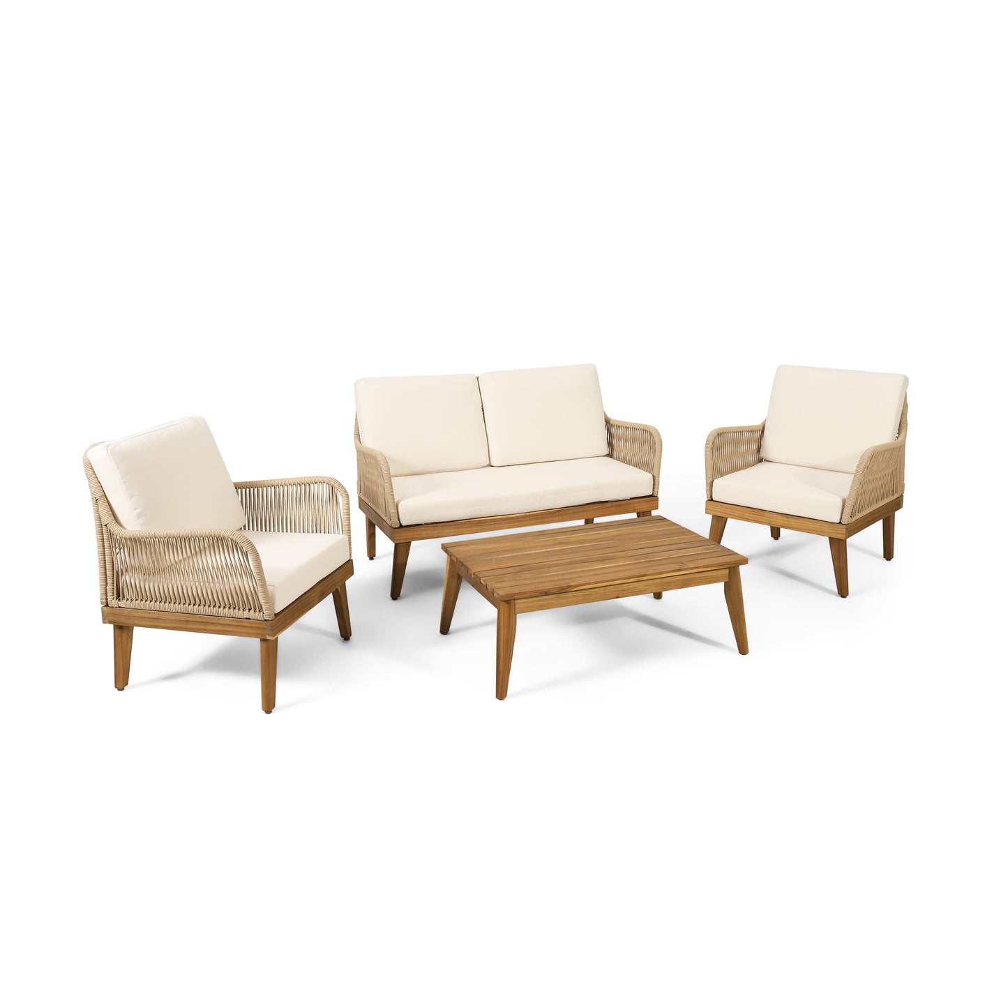 Christopher Knight Home Annisa Chat Set, Teak + Light Brown + Beige