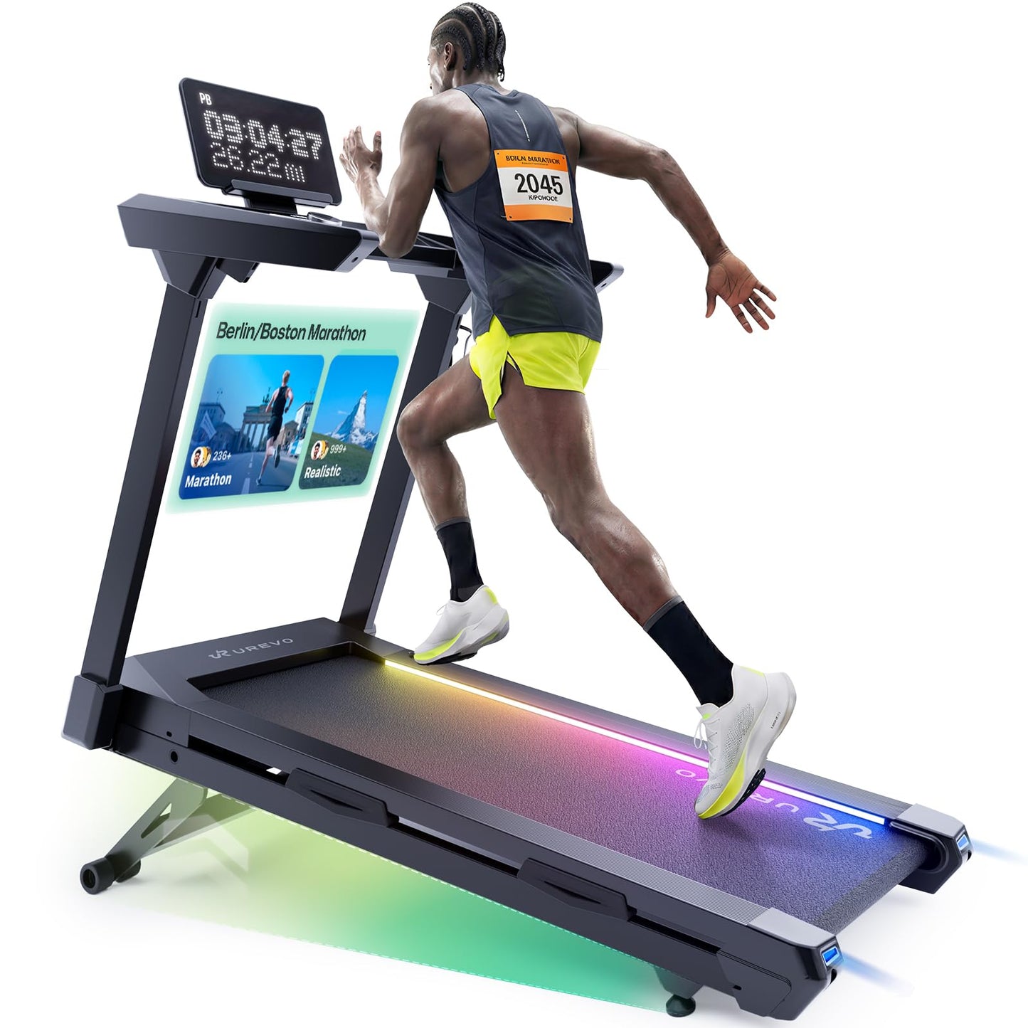 1st Smart Home Treadmill only for Marathoner, UREVO Quiet Treadmills for Home with Dual Brushless 4.0 HP Motorized, 12.5 MPH Foldable Treadmill, 12% Auto Incline, Installation Free