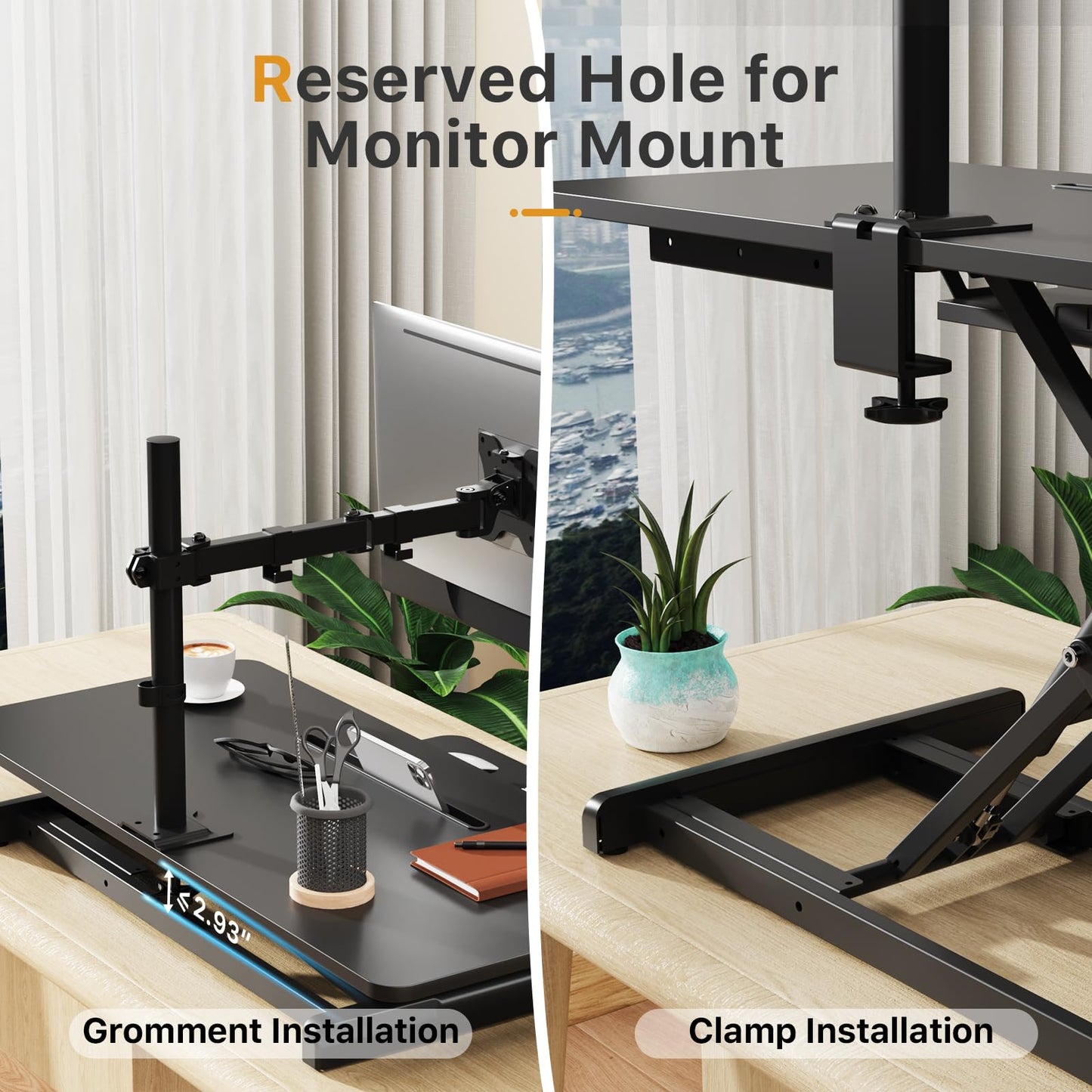 JOY worker Standing Desk Converter, 35" Wide Height Adjustable Sit Stand Up Desk Riser with Keyboard Tray, Desktop Workstation Riser for Home Office Computer Laptop, Particle Board, Black