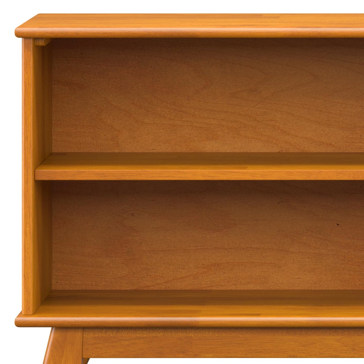 SIMPLIHOME Draper Bookcase - 30 inch Tall Solid Wood Low Bookshelf in Teak Brown, Mid-Century Modern Storage for Living Room, Study Room or Office with Tapered Legs and Wide Open Shelves