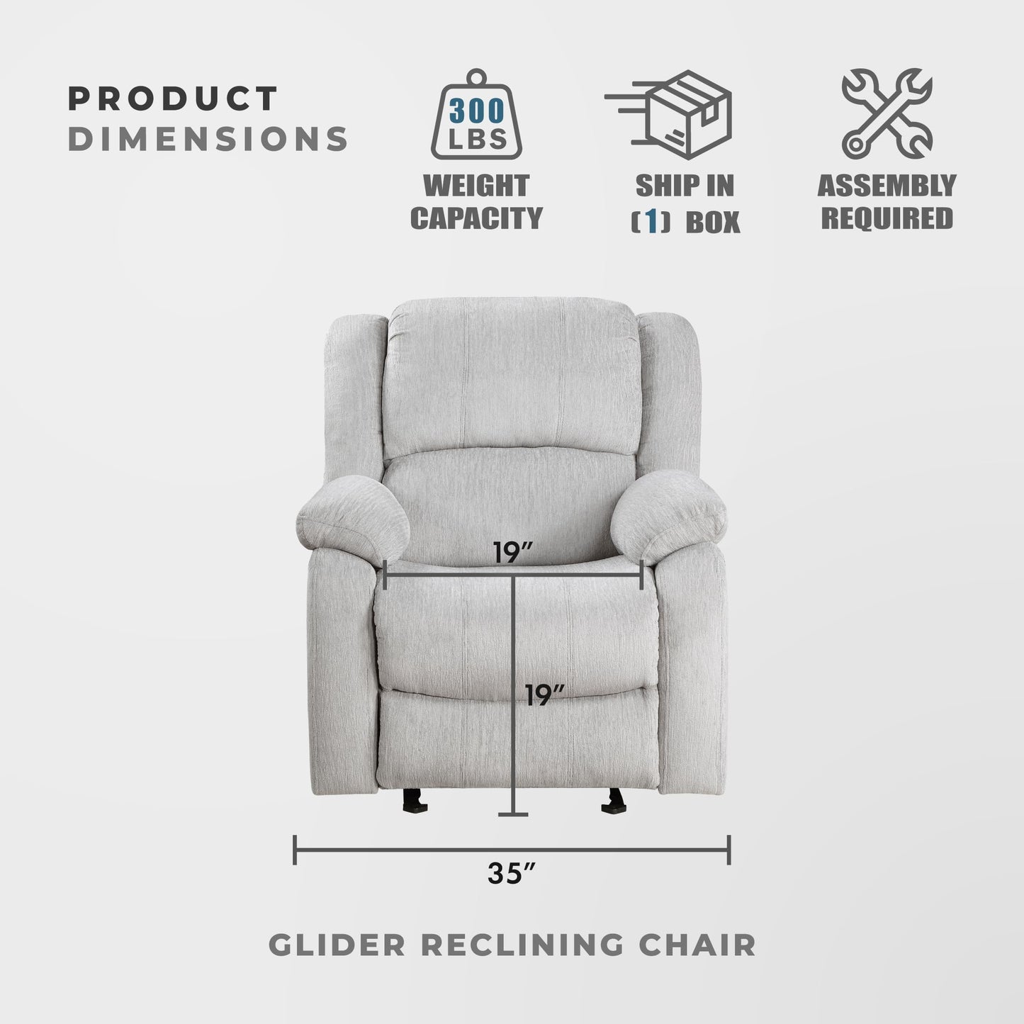 Lexicon Manual Glider Recliner Sofa Chair, Home Theater Seating, Wall Hugger Manual Reclining Nursery Chair for Bedroom/Living Room/Office/Apartment, Grey Chenille