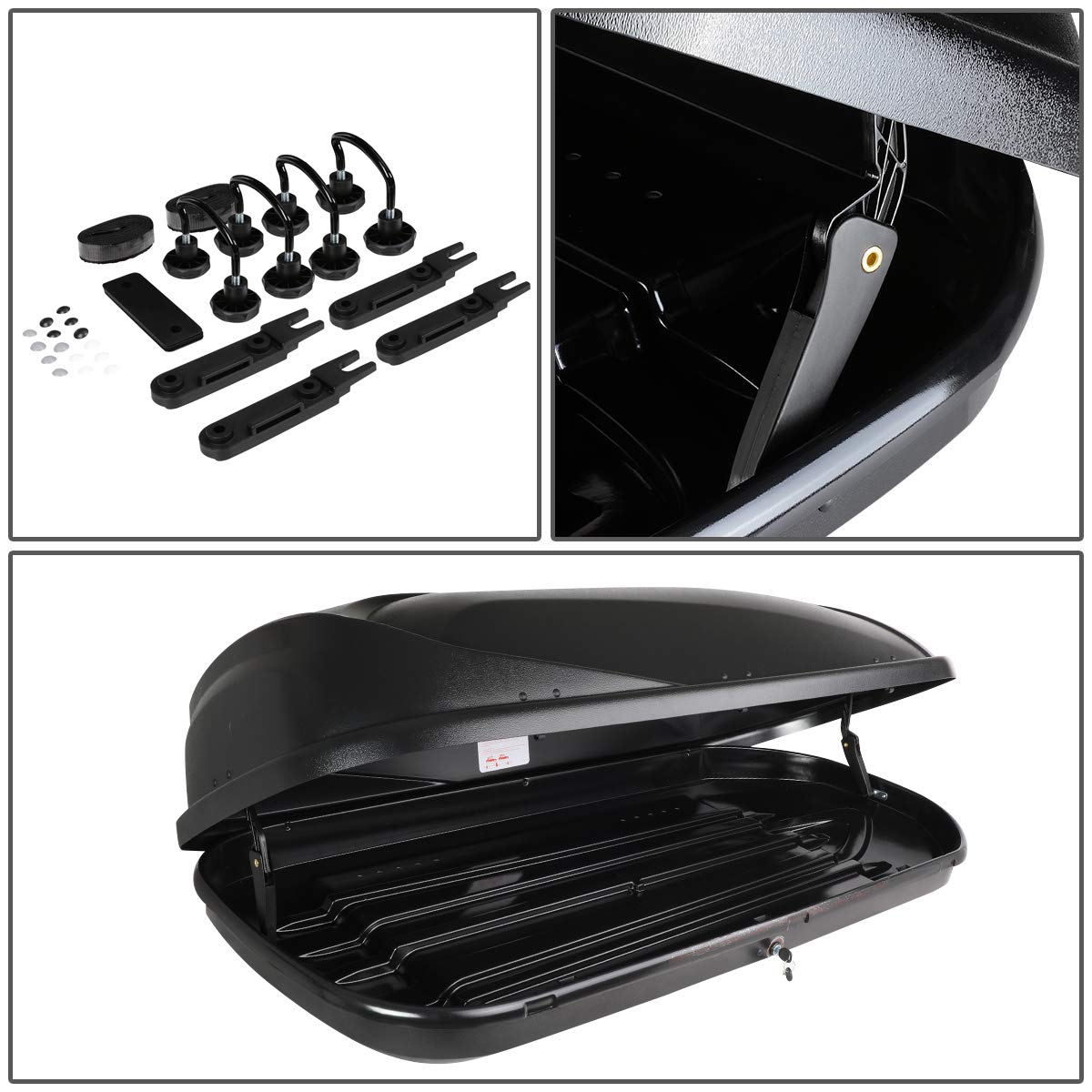 DNA Motoring PT-ZTL-8095-BK Pair Aluminum Roof Rail Cross Bars+Cargo Box Baggage Carrier w/Lock+Keys,Black