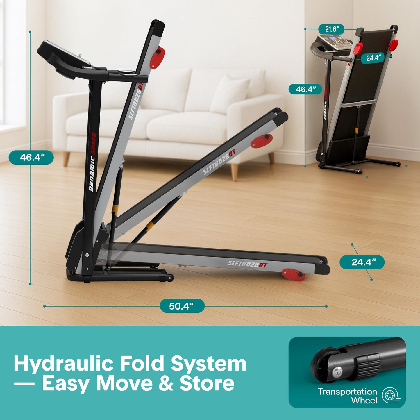 SereneLife Treadmill with Incline & Handle Bars | Compact Portable Walking Pad & Treadmill for Home/Apartment | Wide Running Belt 40" x 16" | Includes Workout Trainer Program with Bluetooth App