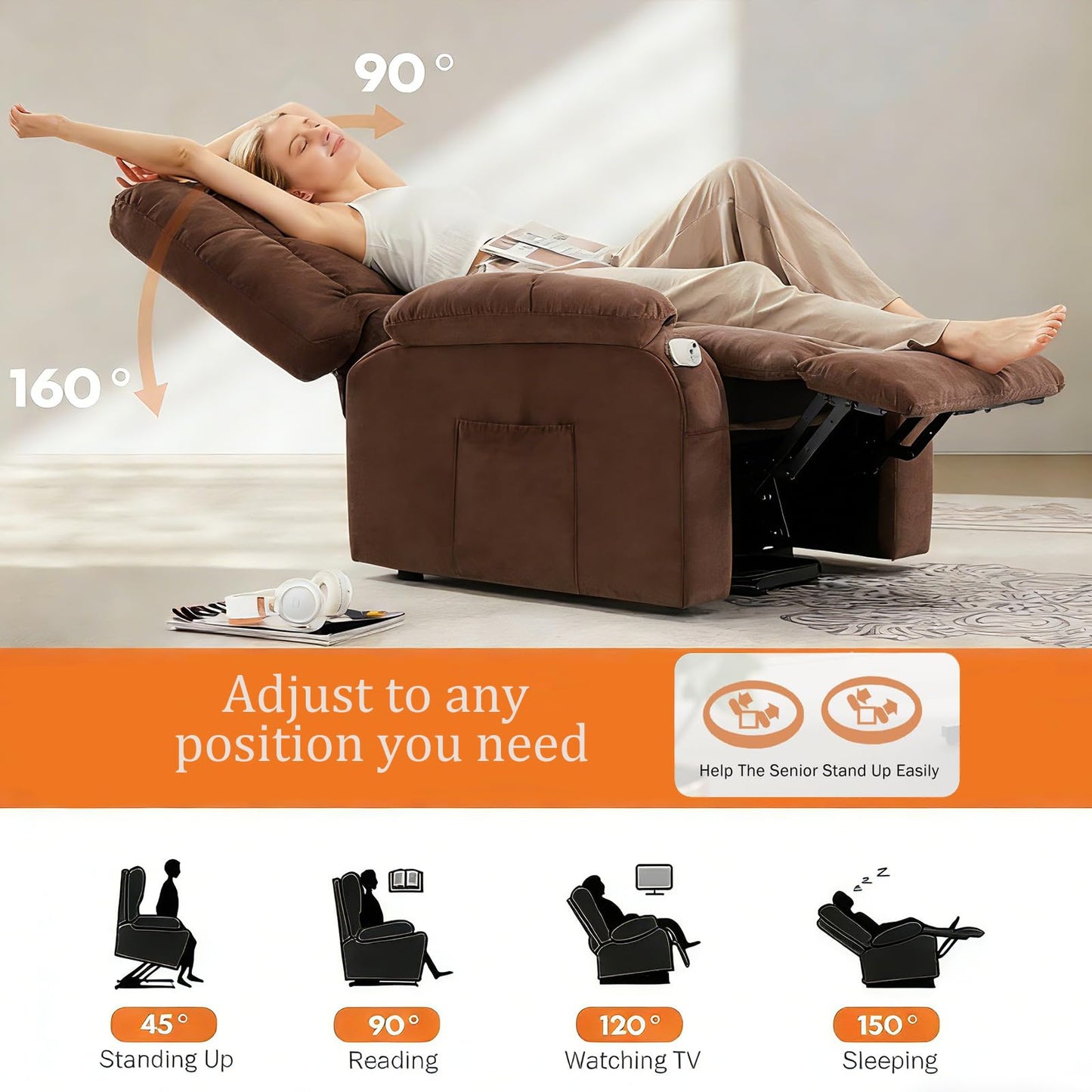 Power Lift Recliner Chair for Adult with Heated and Full Body Massage, Glider Nursery Chair with Cup Holder and USB Charge Port, Oversided Swivel Rocker Recliner for Living/Study/Bedroom Room, Pro