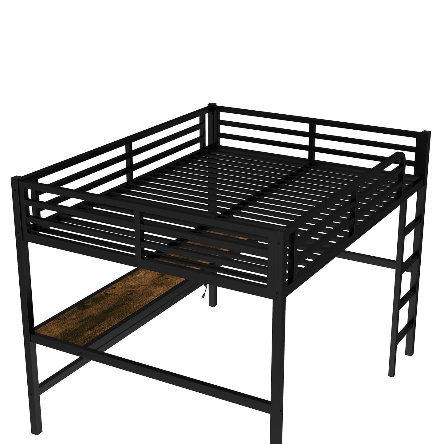 Bellemave Queen Loft Bed with Desk, Metal Queen Size Loft Bed Frame with Built-in Ladder, LED Loft Beds with Charging Station & Safety Guardrails for Kids,Teens, Adults, Black