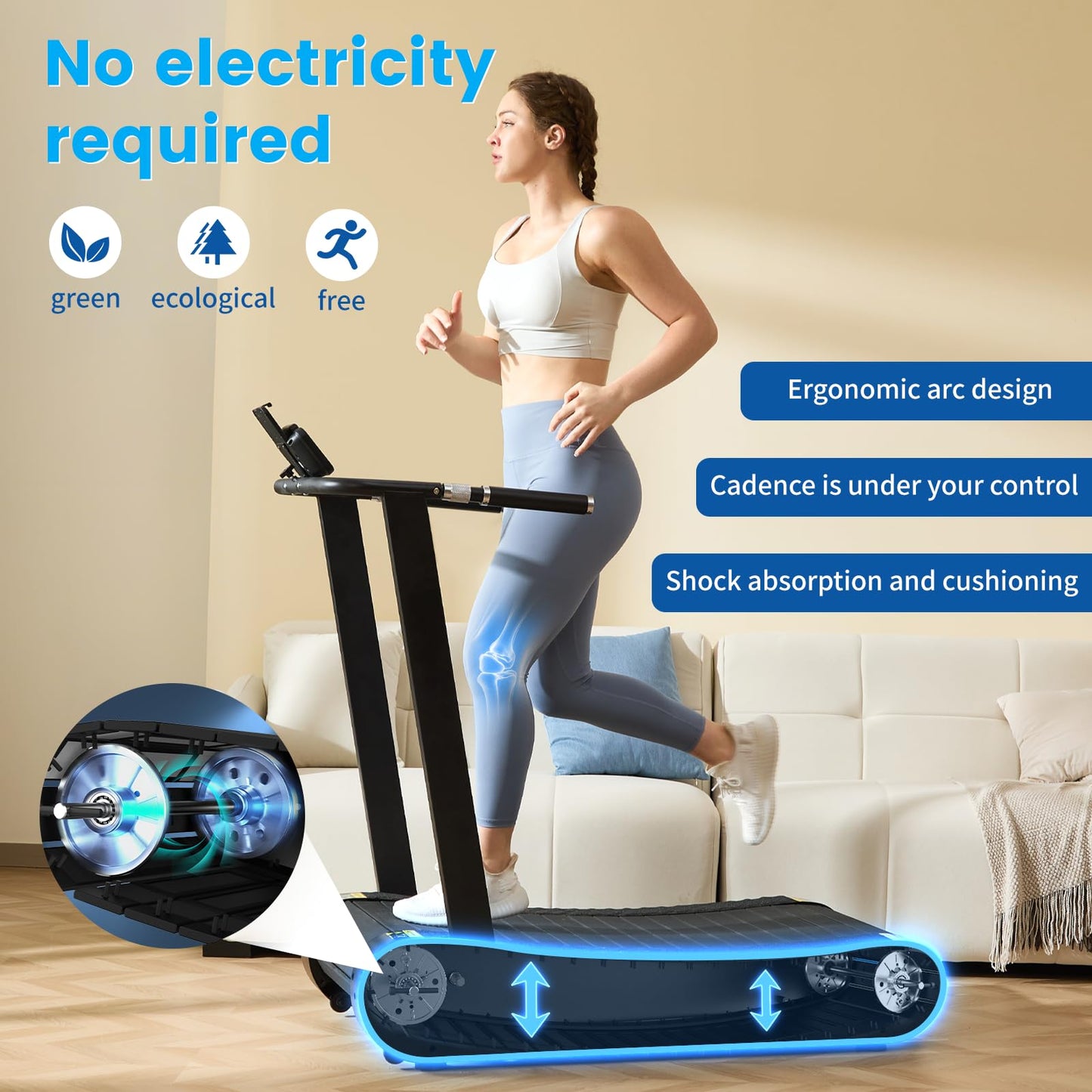 ERGOLIFE Curved Treadmill with Non-Electric Motorized, 2-in-1 Folding Treadmill with APP for Home Workout, Compact Manual Walking Pad, Office Running Machine with LCD Display