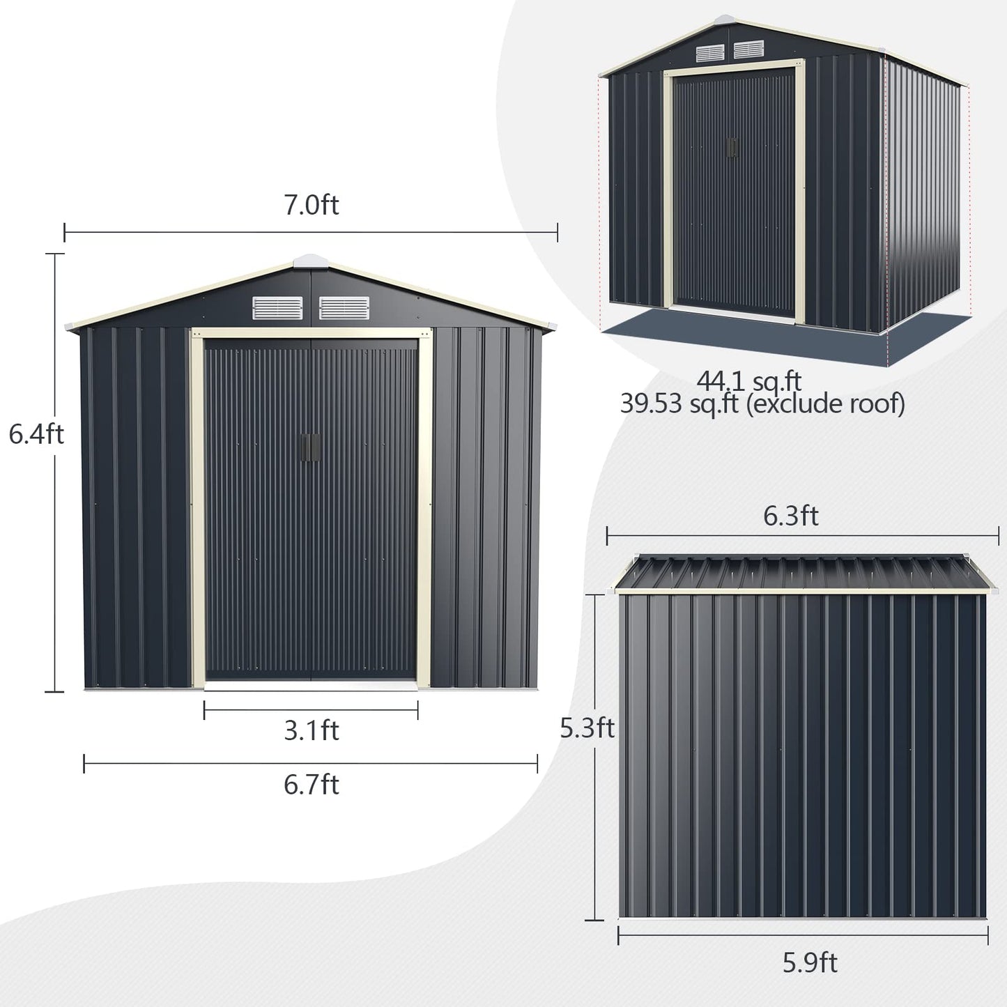 Goplus Storage Shed, Metal 7' X 6' Outdoor Building Organizer with 4 Vents & Double Sliding Door for Garden Backyard Farm (7'X6')