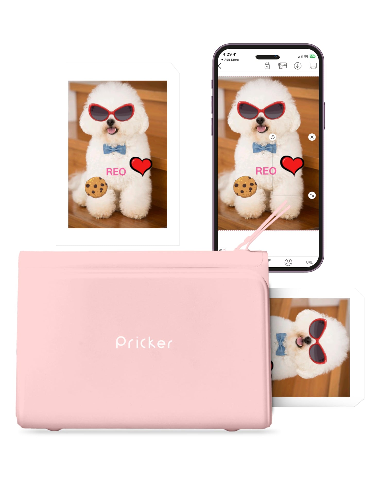 Pricker+ Photo Sticker Printer | 6PASS Multi Wireless Portable Printer for Phone | Mini Photo Printer w/ 10 Sheets + Label 10 Sheets | Customizable Color Sticker Printer 2.56 x 3.57 Inch (Pink)