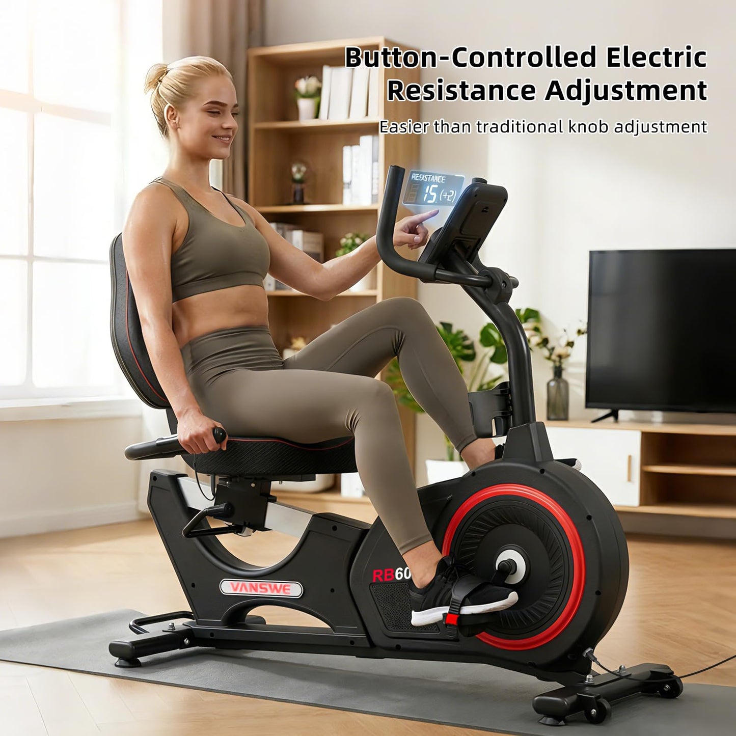 VANSWE Recumbent Exercise Bike for Seniors, Recumbent Stationary Bikes for Home with 450 LBS Weight Capacity, Backlit Monitor with 19 Built-In Programs, Bluetooth App Connectivity and 16-Level Electronically Controlled Magnetic Resistance