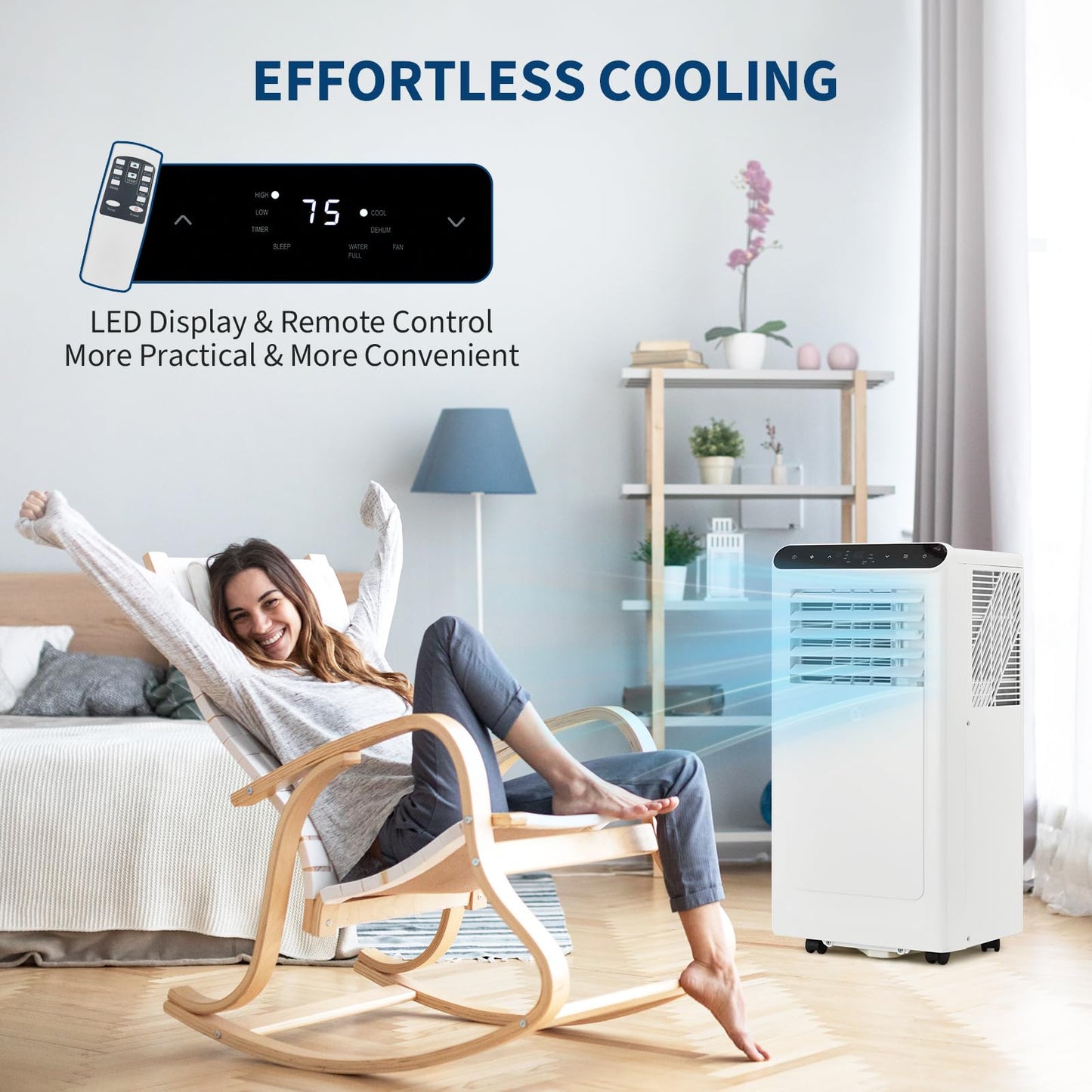8000 BTU Portable Air Conditioner, Cools Up to 350 Sq.ft. Quiet AC Unit with Remote, 3-in-1 Dehumidifier Fan Sleep Mode 24H Timer, Easy Install Window Kit, for Home,White+White Panel