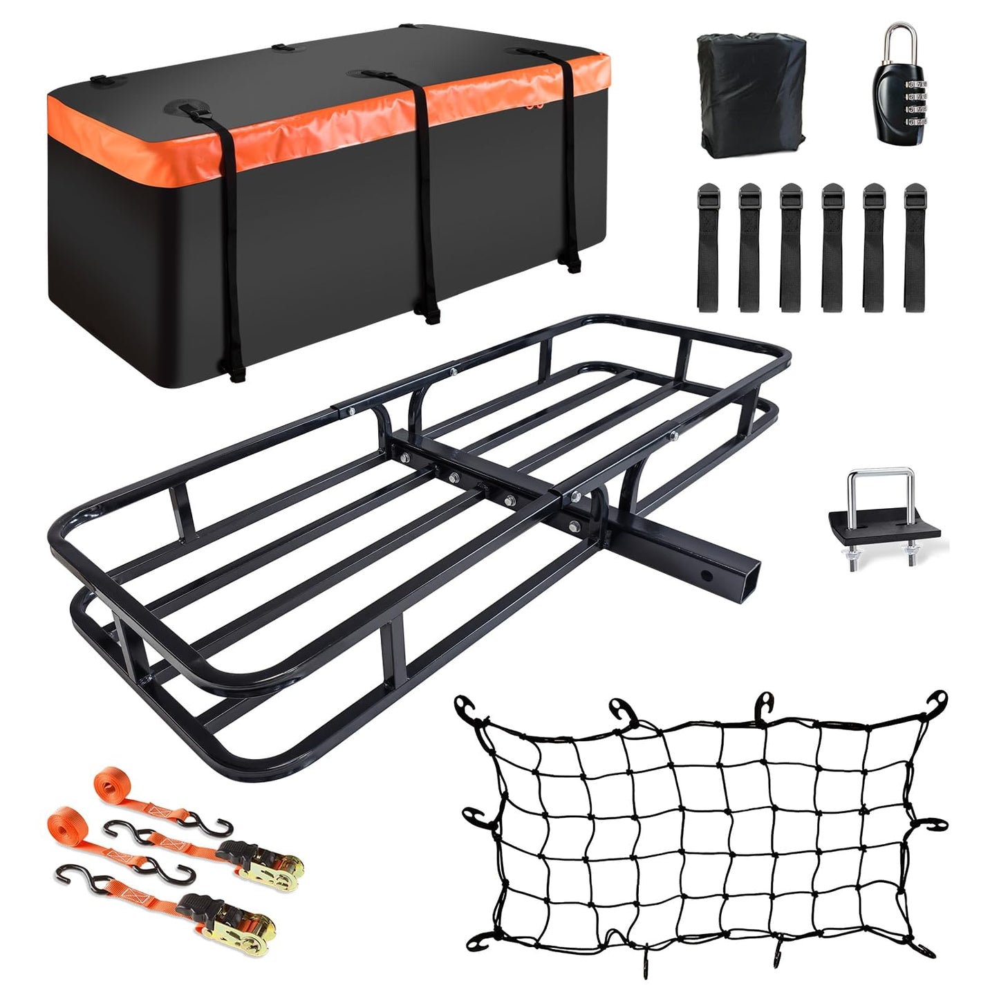 Hitch Cargo Carrier Rack 53"*19"*5" + Waterproof Bag 9 Cu.Ft. (51"*17"*18")