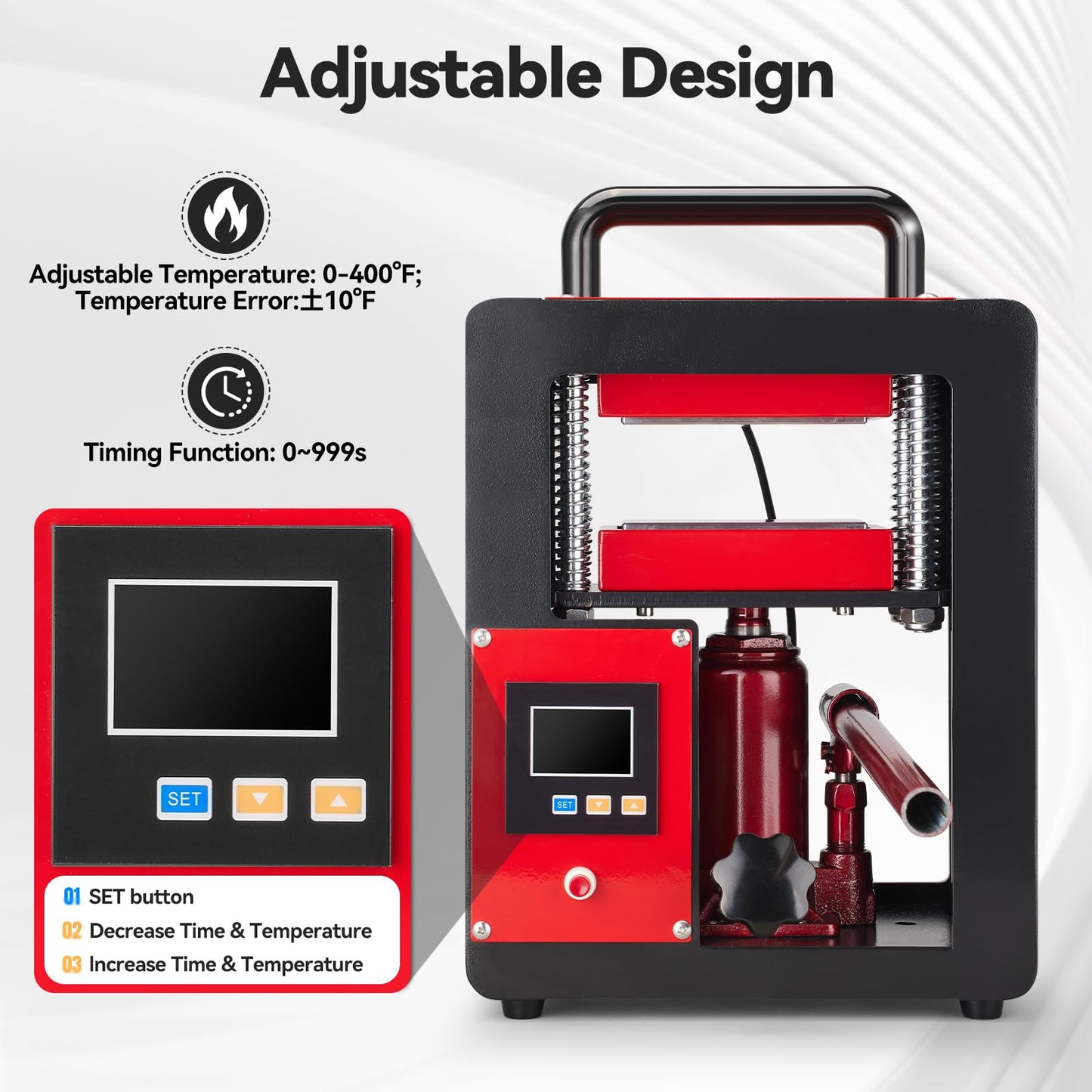 D9A91 5 Ton Portable Hydraulic Heat Press Machine 2.3 x 4.7 Inch Dual Heating Plate, red/black
