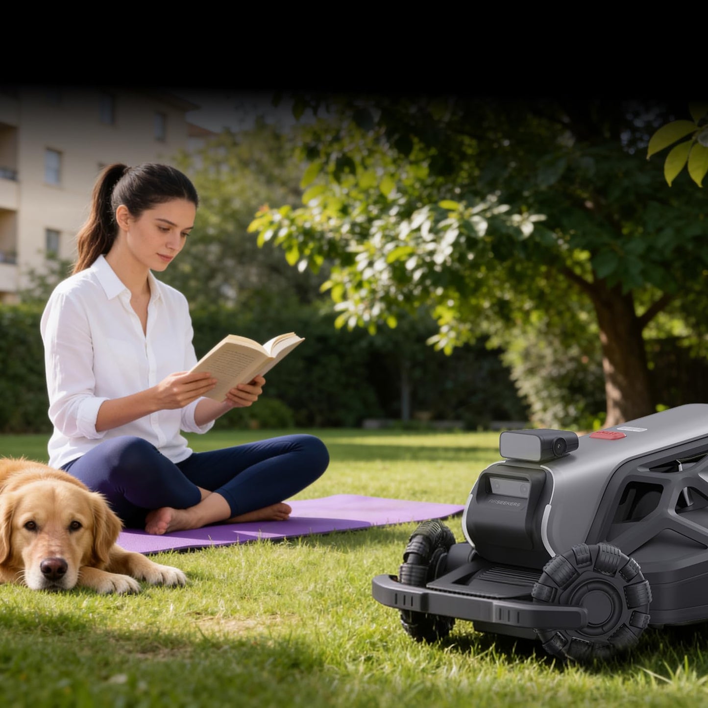 AIRSEEKERS TRON Robot Lawn Mower 1 Acres, NRTK + 5 Vision Wire-Free Robotic Lawnmowe,AI Obstacle Avoidance, No Perimeter Wire,App Control,Automatic MAPE,65% Slope, All-Terrain Mowing,IPX6 Waterproof
