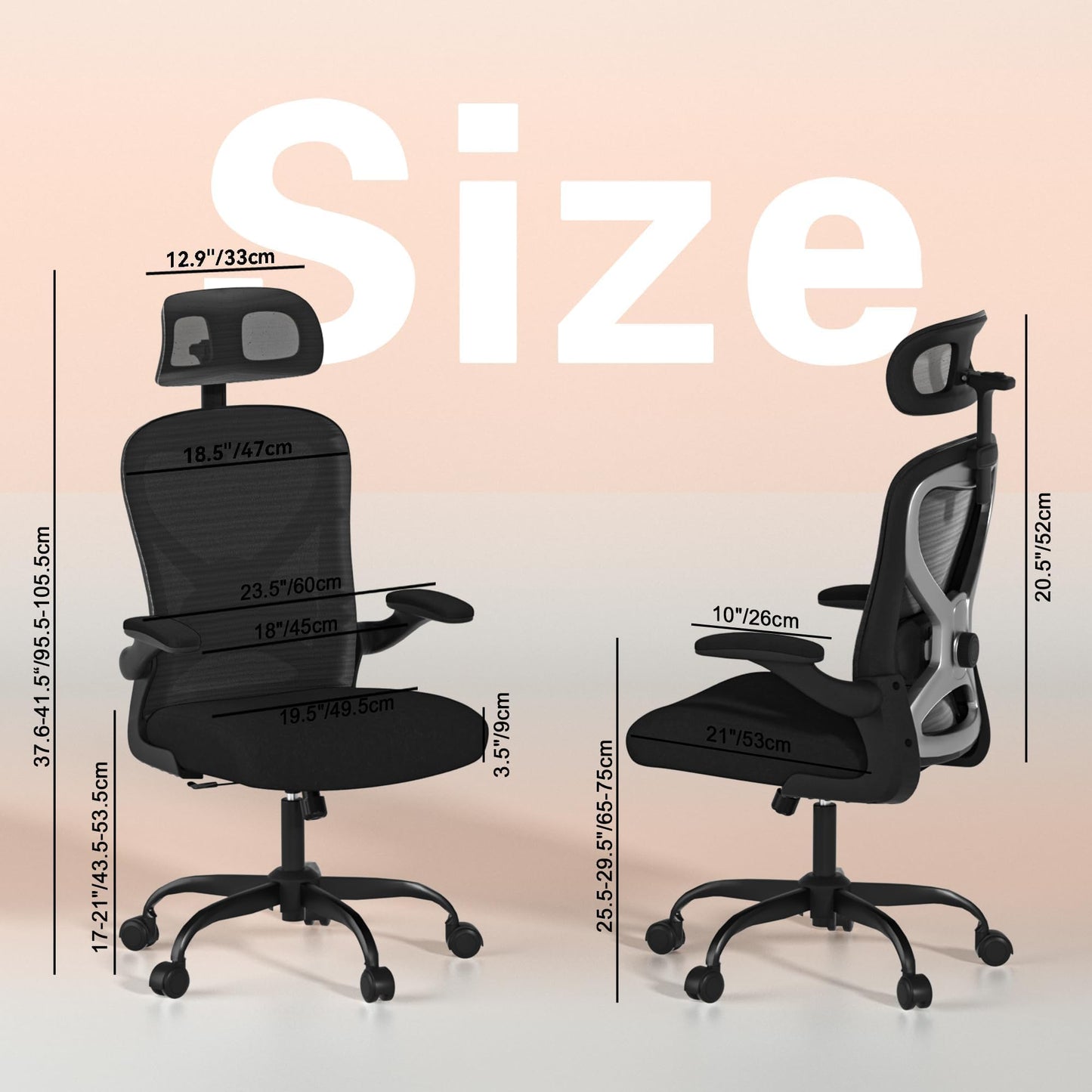 Home Office Desk Chairs, Ergonomic Office Chair with Lumbar Support & 3D Headrest, Computer Desk Chair with Flip-up Armrests, Perfect for Office or Study, Black/Silver